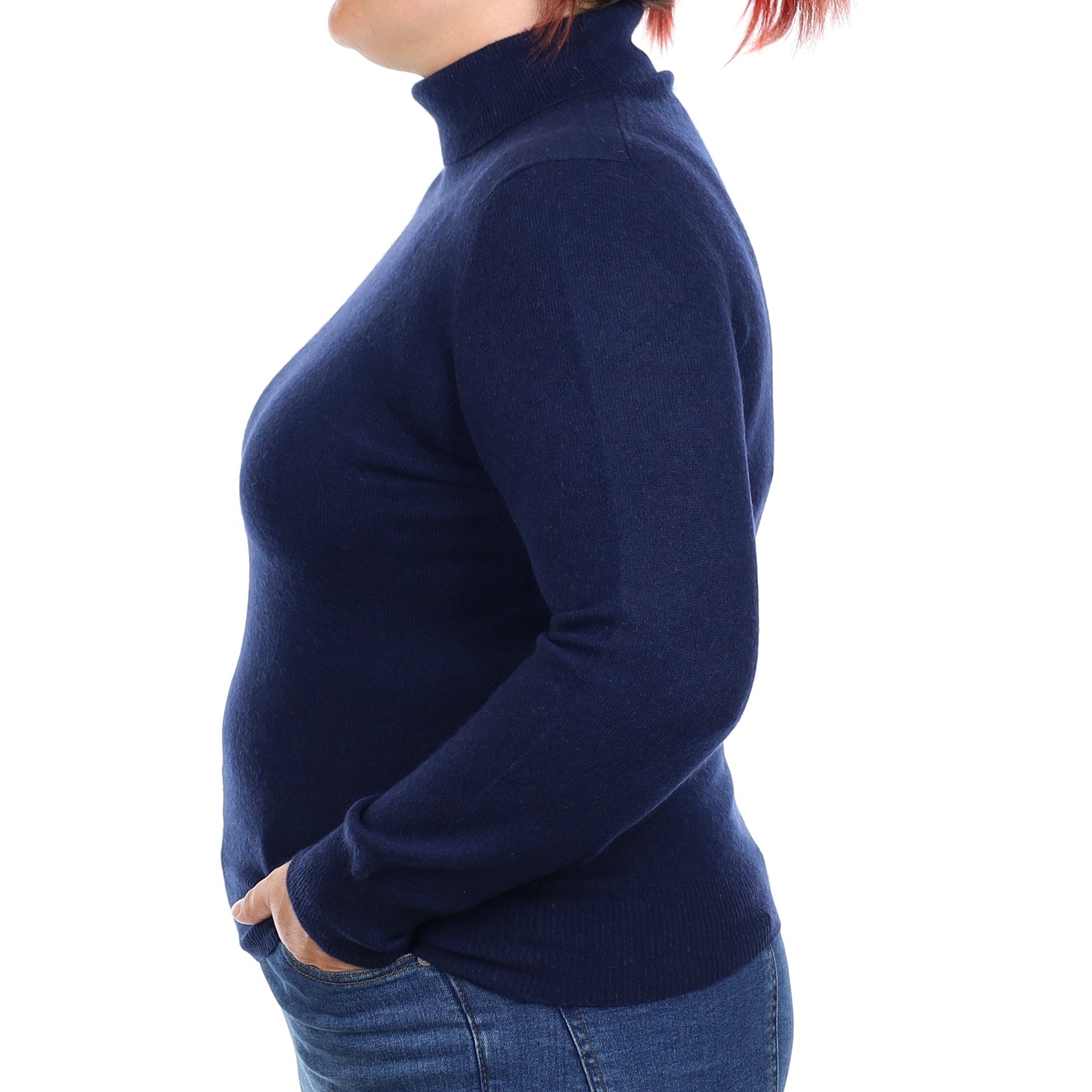 Navy Blue Cashmere Polo Neck Jumper Large