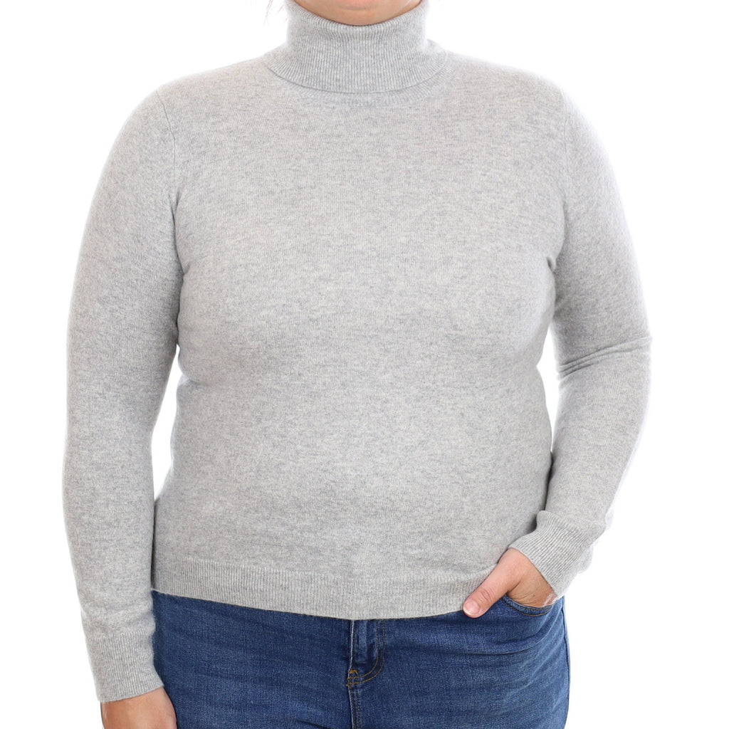 Smoke Grey Cashmere Polo Neck Jumper Large