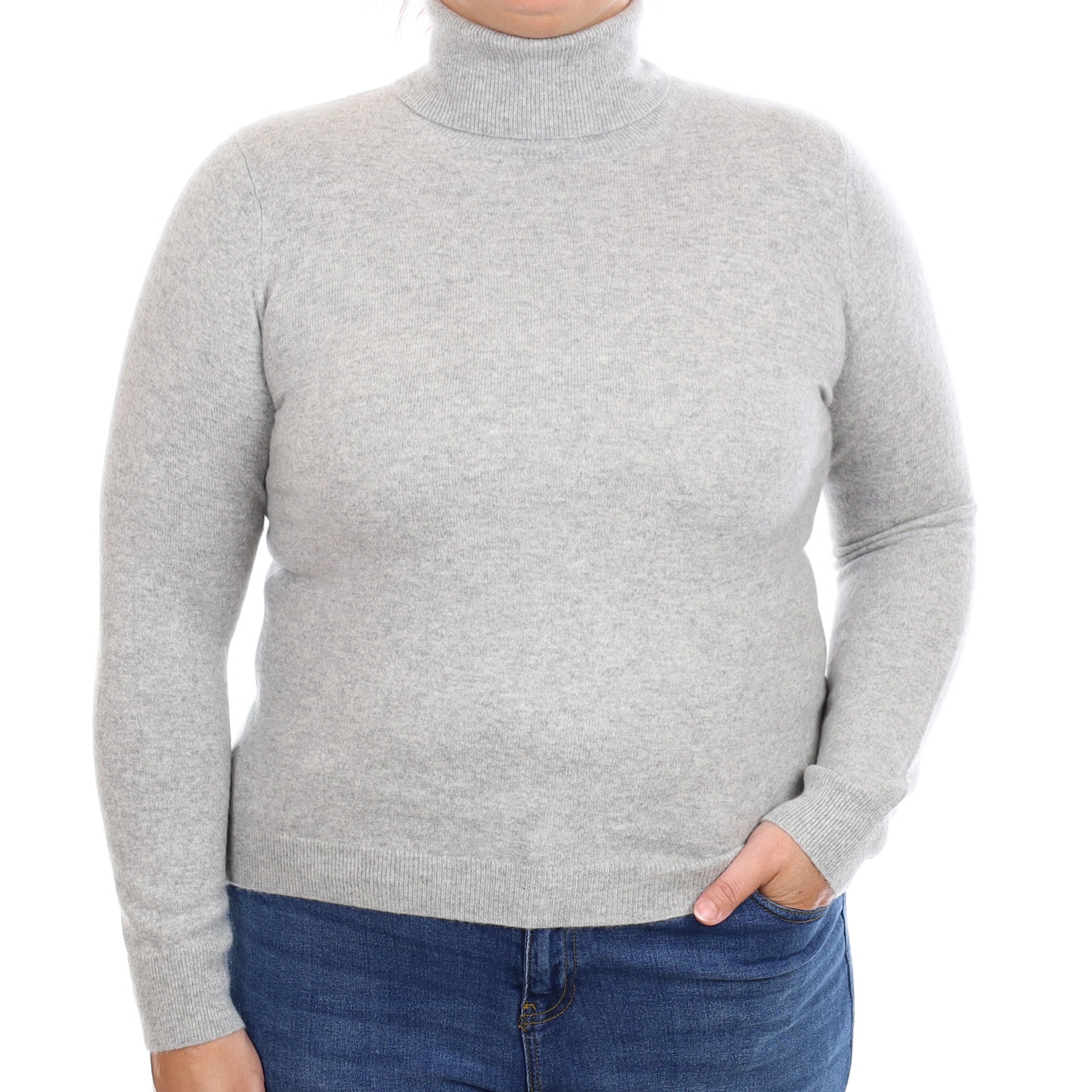 Smoke Grey Cashmere Polo Neck Jumper Large