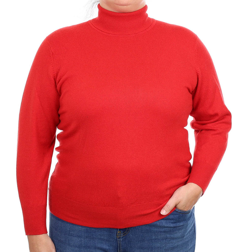 Scarlet Red Cashmere Polo Neck Jumper Large