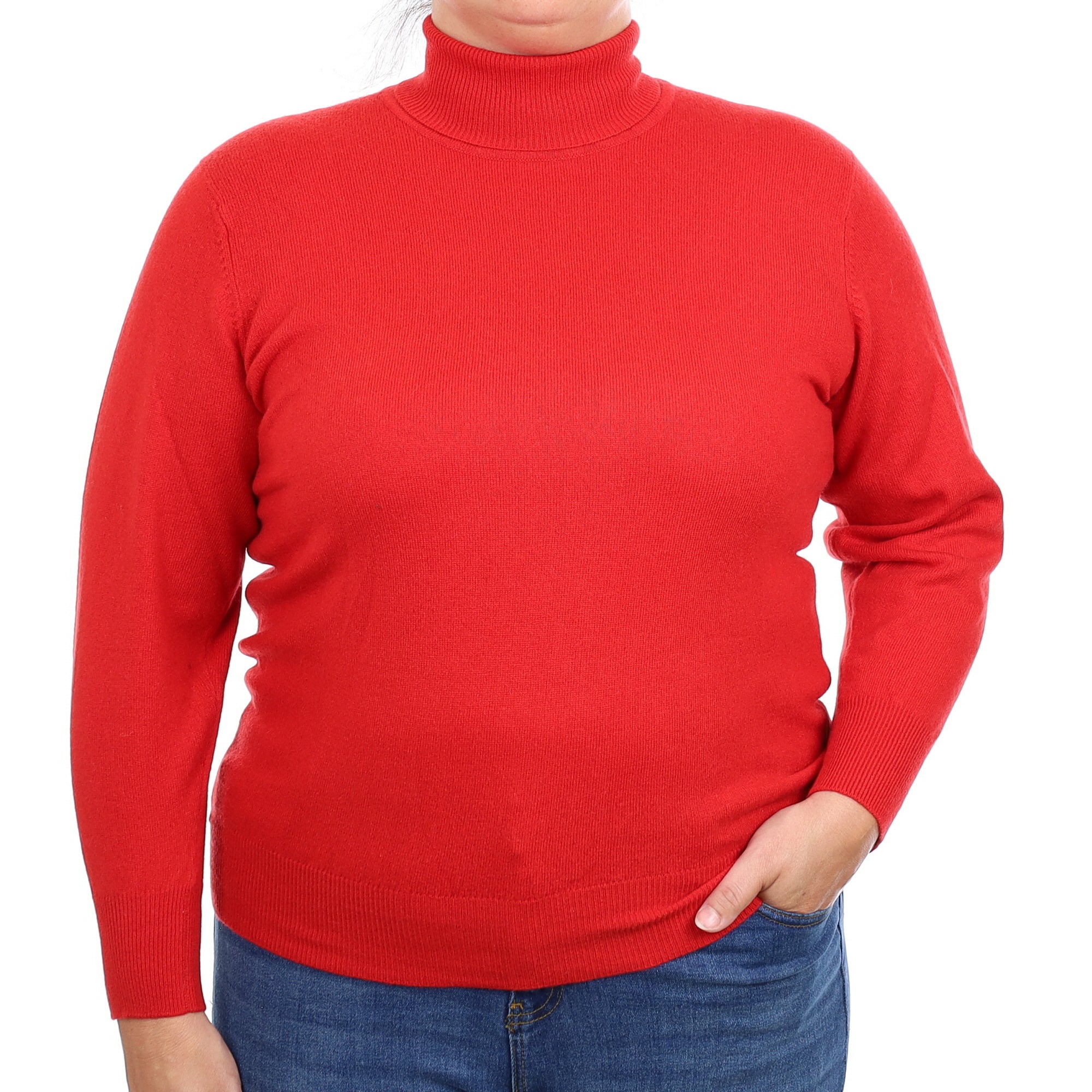 Scarlet Red Cashmere Polo Neck Jumper Large