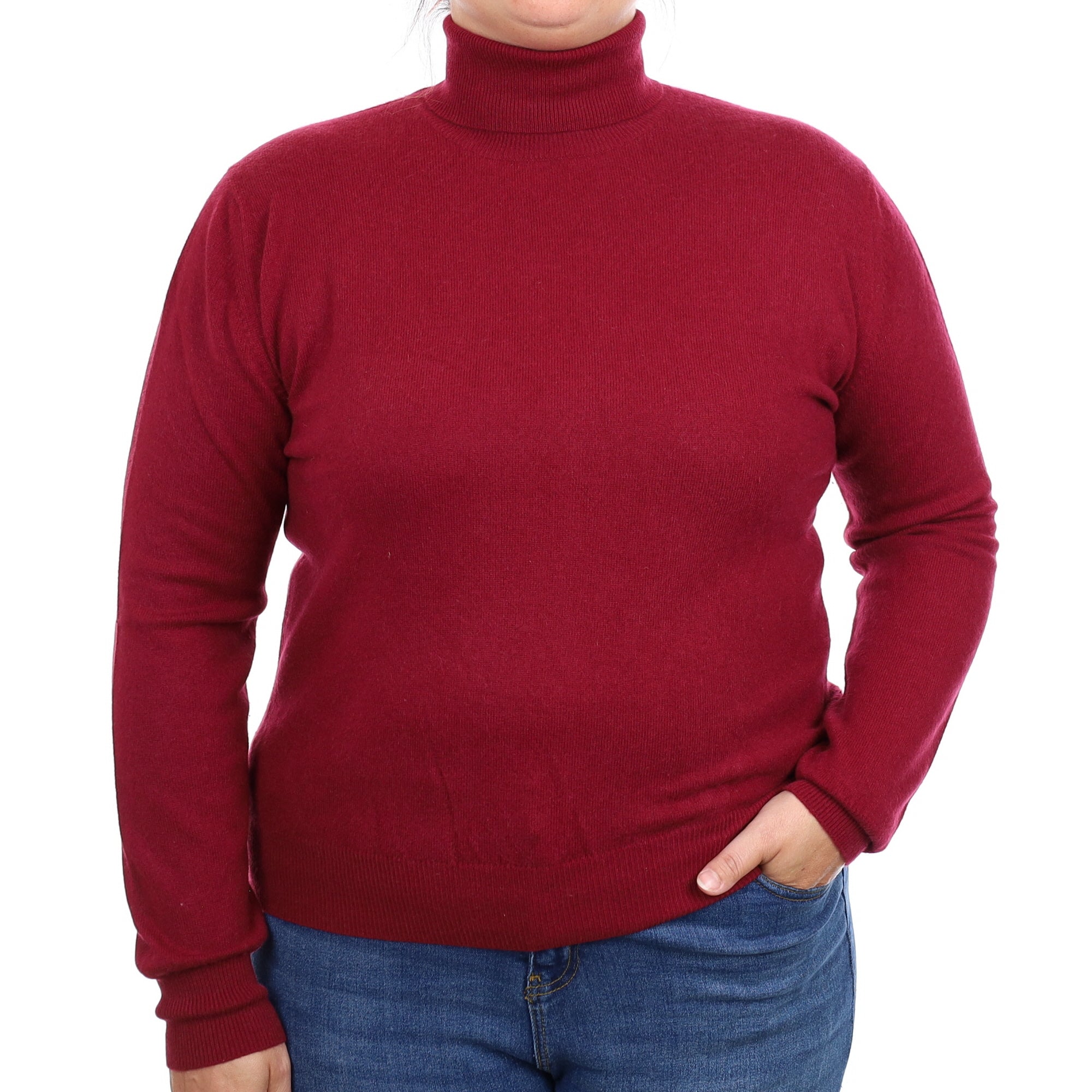 Garnet Red Cashmere Polo Neck Jumper Large