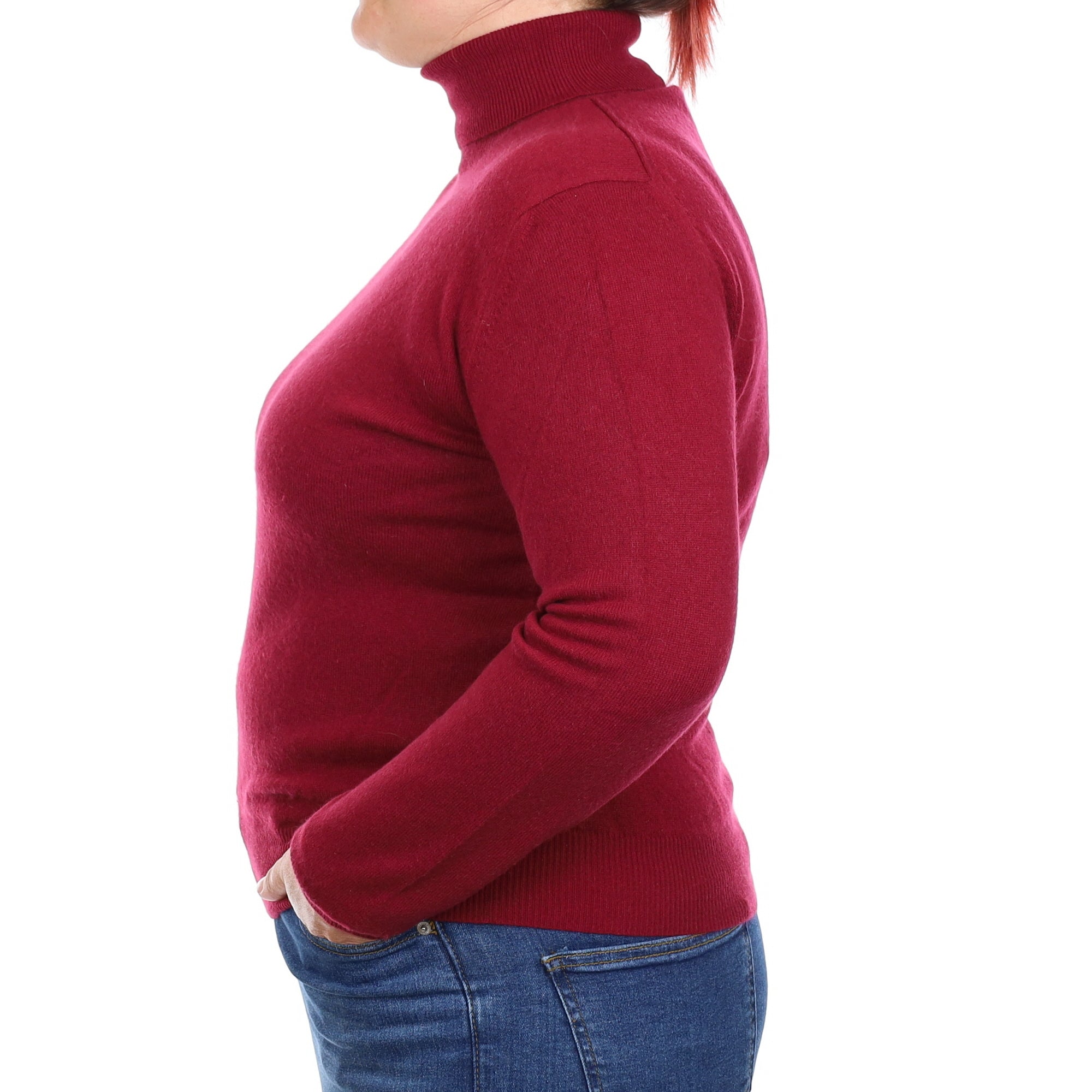Garnet Red Cashmere Polo Neck Jumper Large