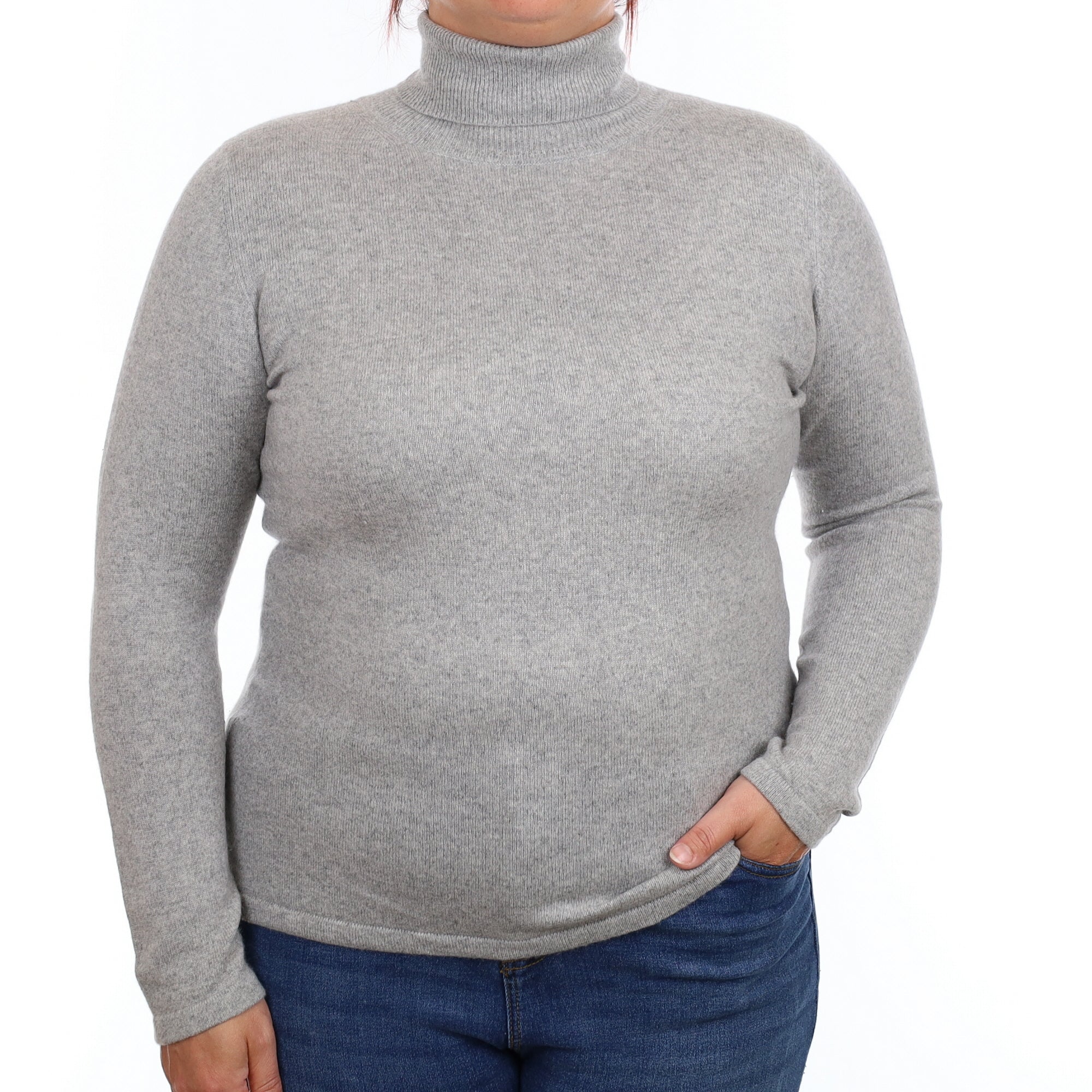 Smoke Grey Cashmere Polo Neck Jumper Large