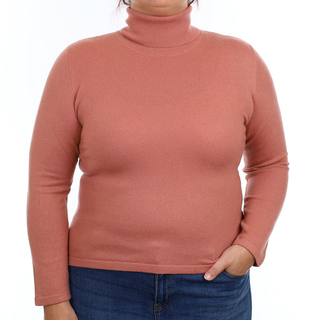 Terracotta Pink Cashmere Polo Neck Jumper Medium