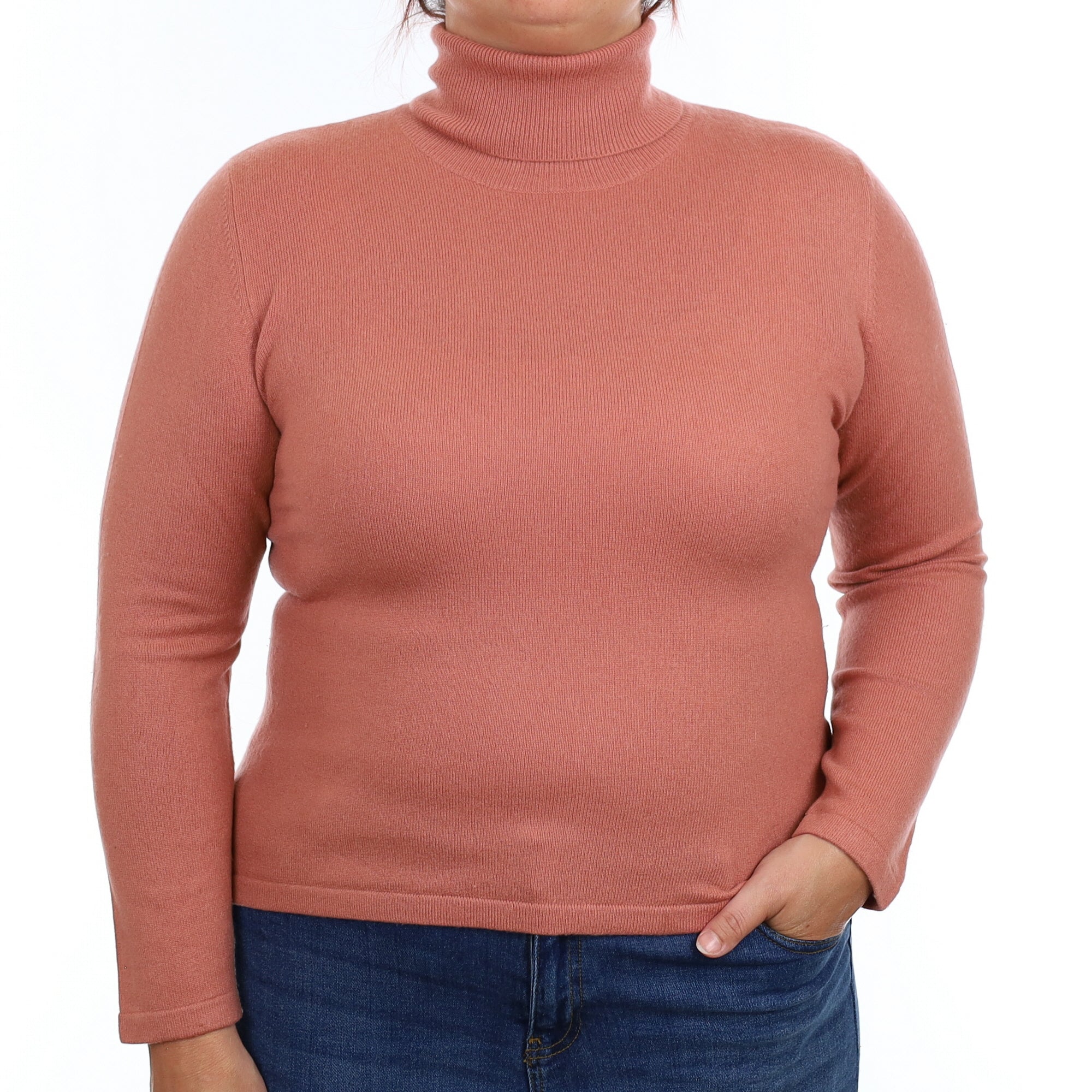 Terracotta Pink Cashmere Polo Neck Jumper Medium