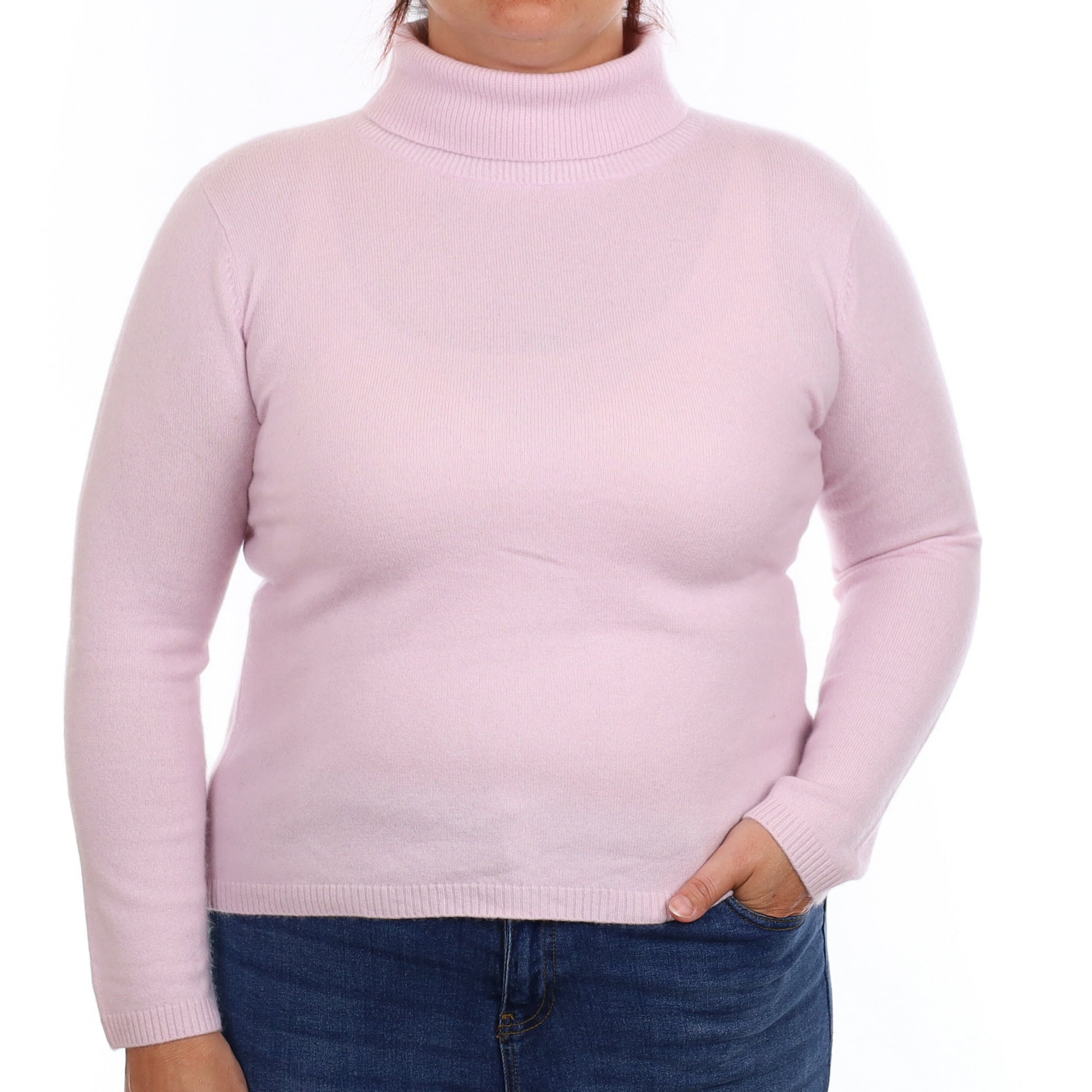 Pale Mauve Pink Cashmere Polo Neck Jumper Large
