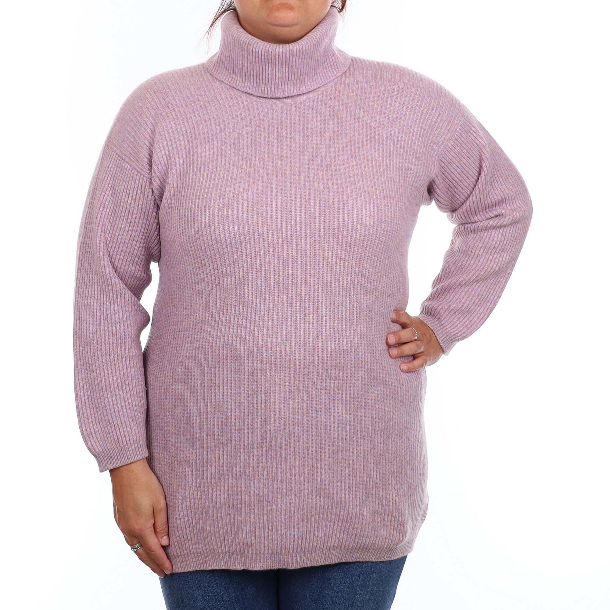 Scottish Hazy Purple Rib Cashmere Polo Neck Jumper large