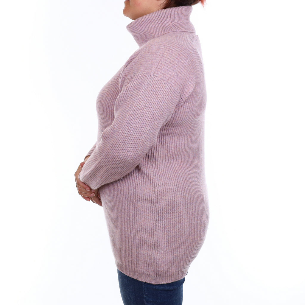 Scottish Hazy Purple Rib Cashmere Polo Neck Jumper large