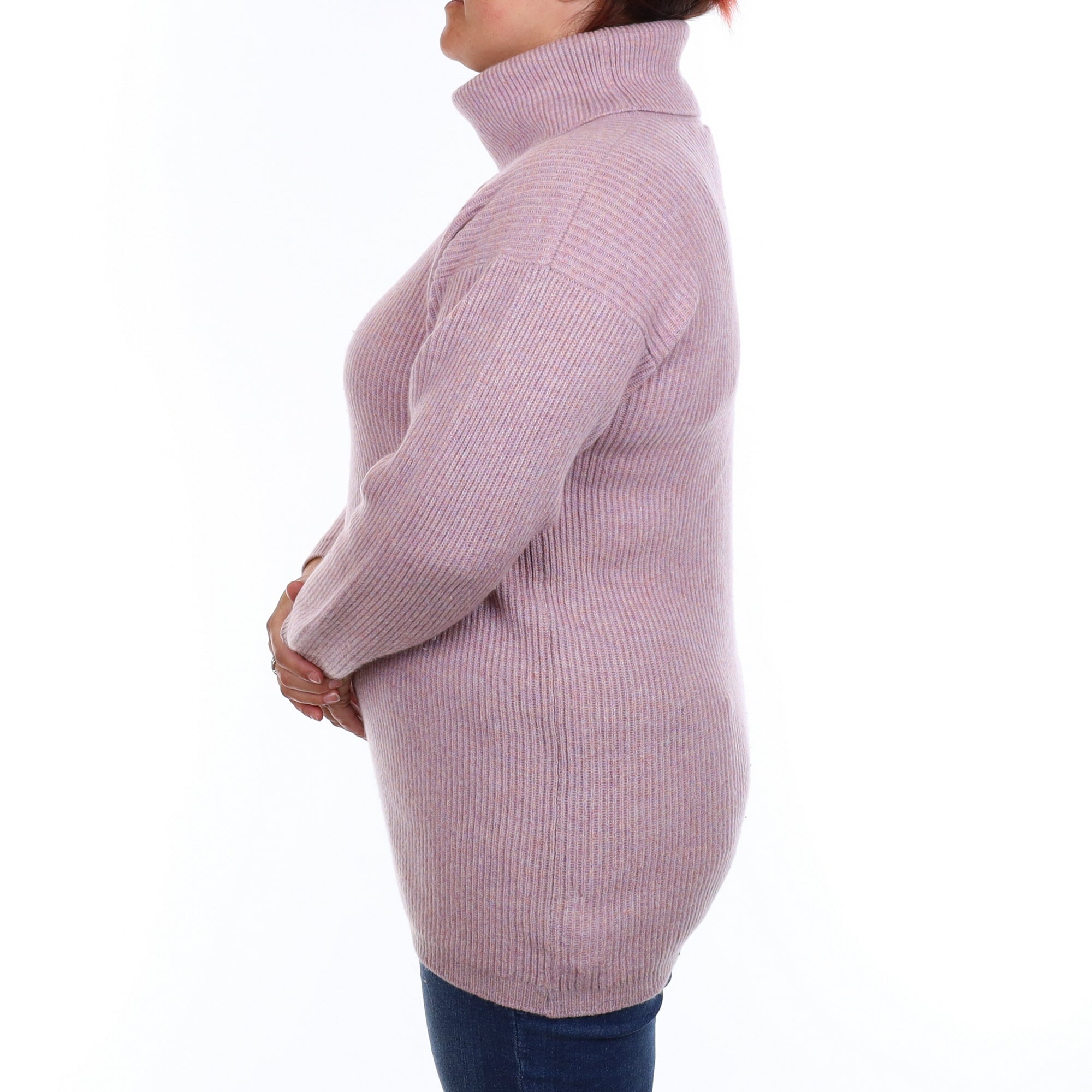 Scottish Hazy Purple Rib Cashmere Polo Neck Jumper large