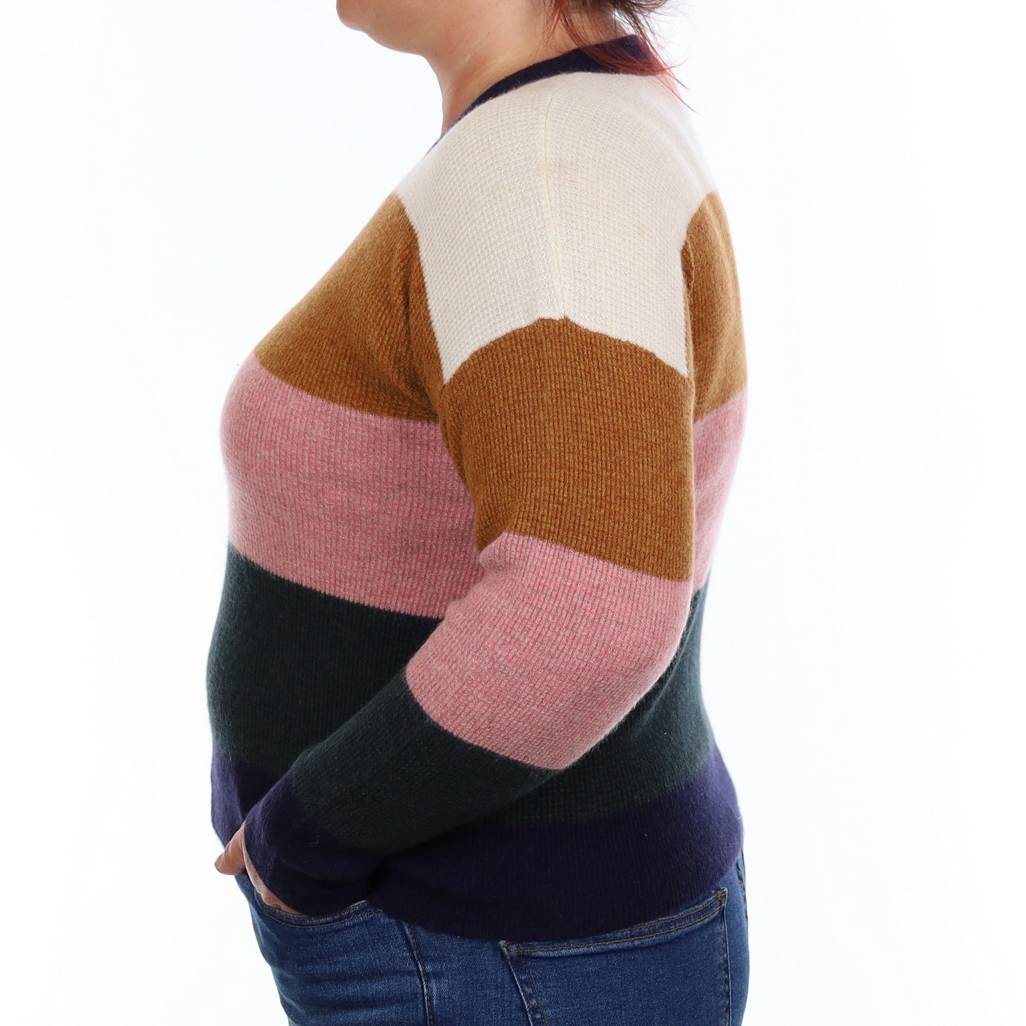 Multicolour Waffle Knit Cashmere Crew Neck Jumper Large