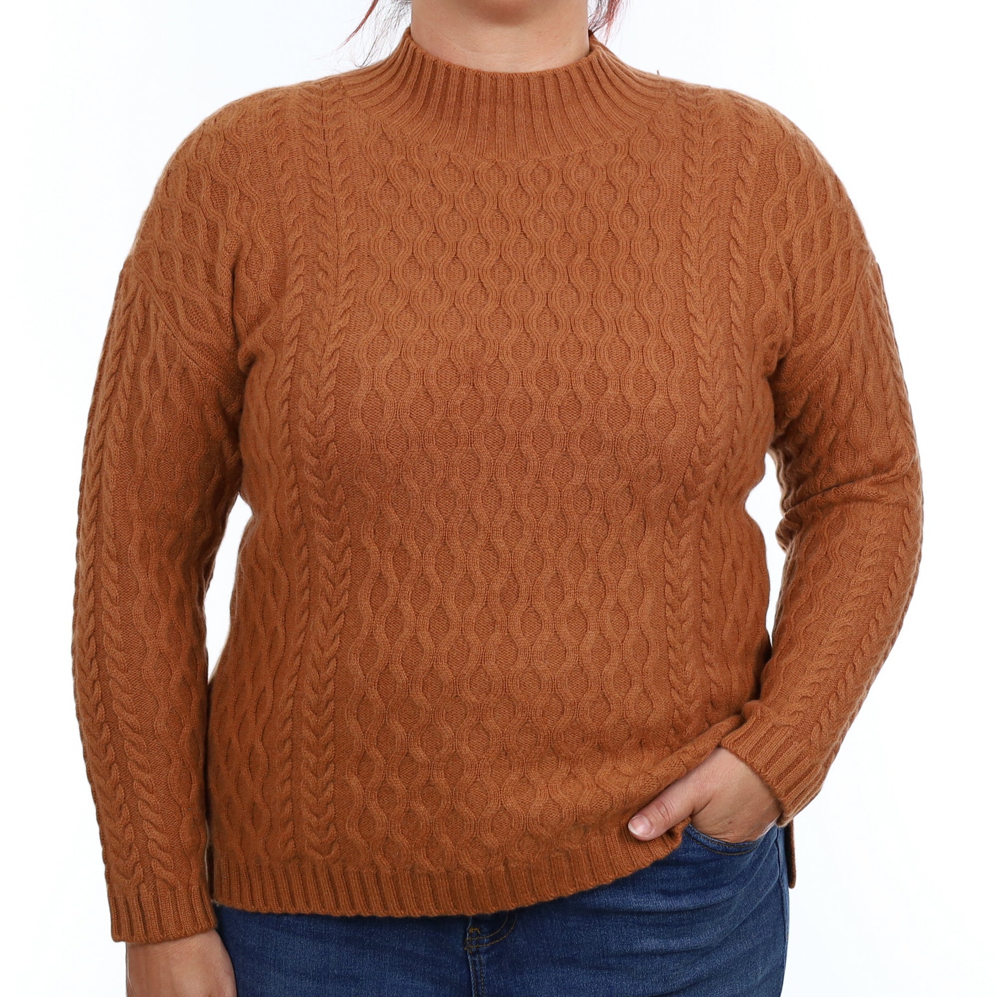 Cinnamon Brown Chunky Cashmere Turtleneck Jumper Large