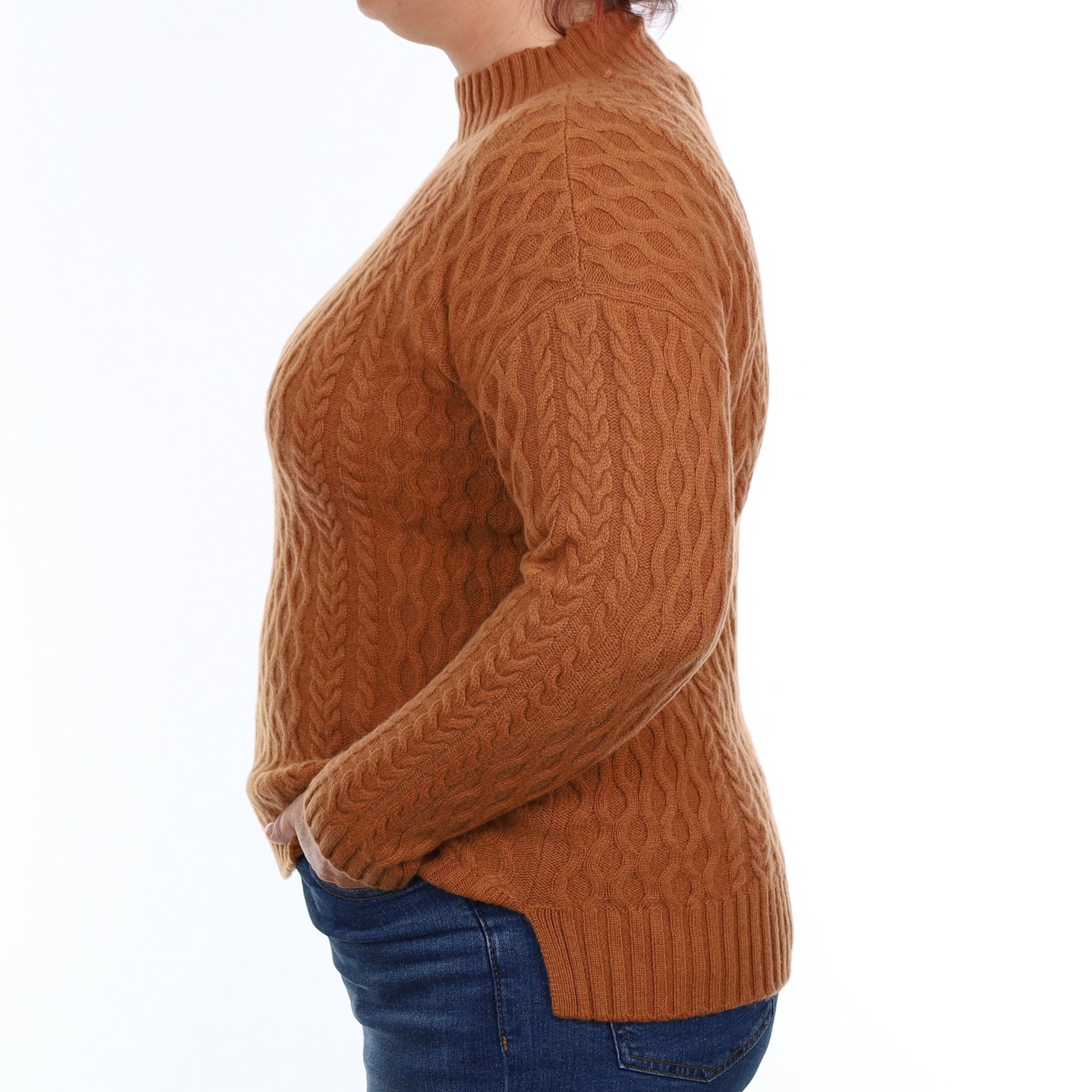 Cinnamon Brown Chunky Cashmere Turtleneck Jumper Large
