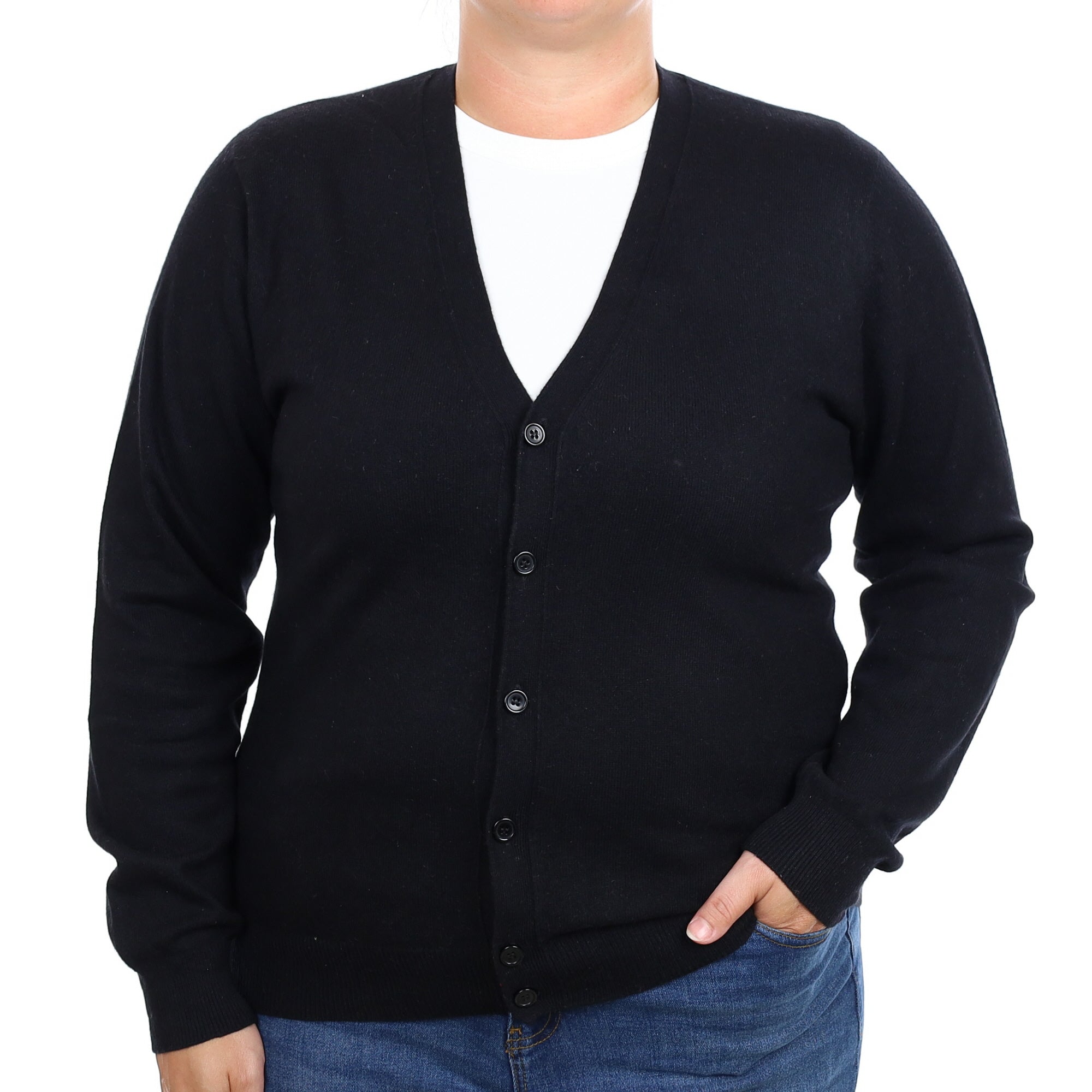 Black Cashmere V Neck Cardigan Large