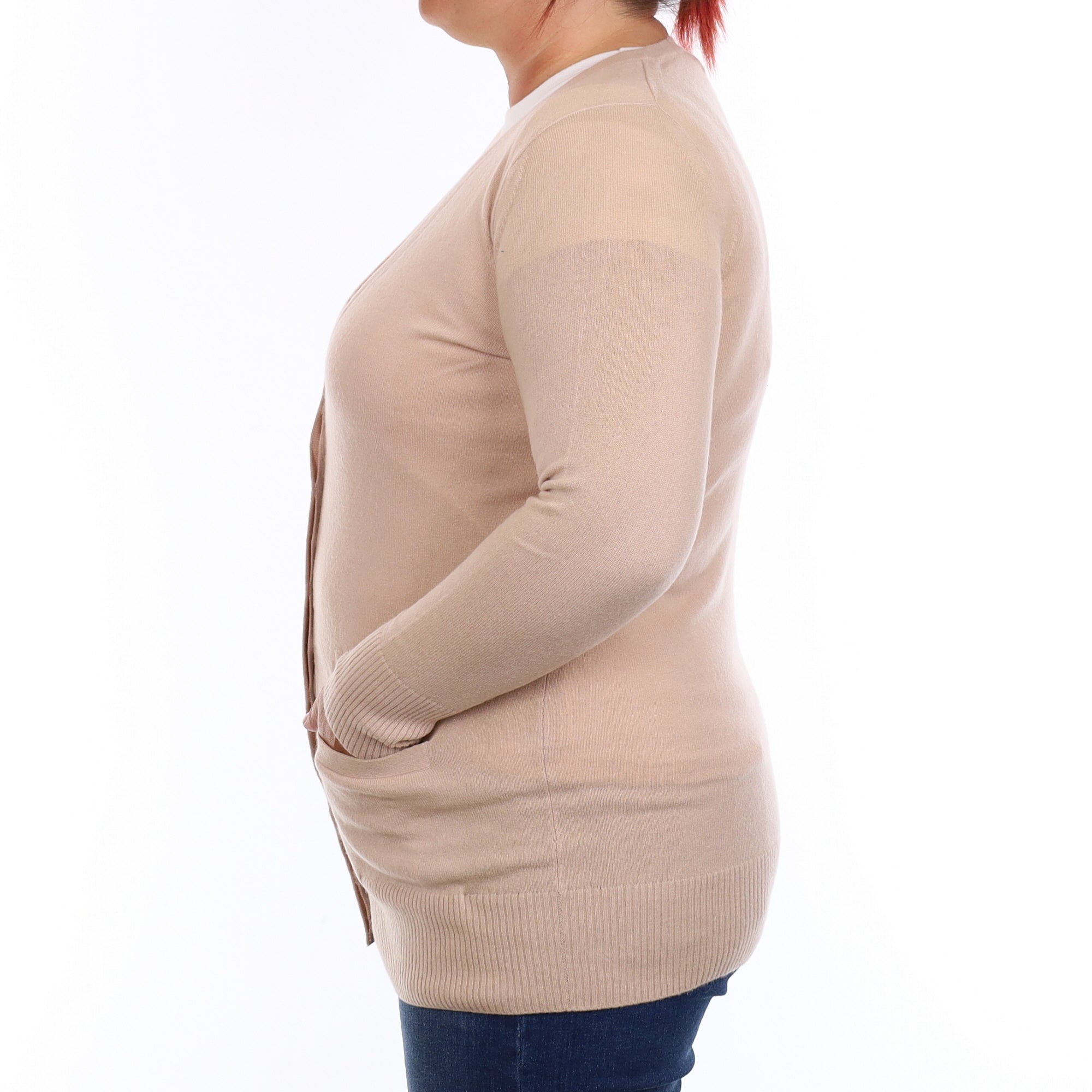 Nude Beige Cashmere Longline V Neck Cardigan with Pockets Large