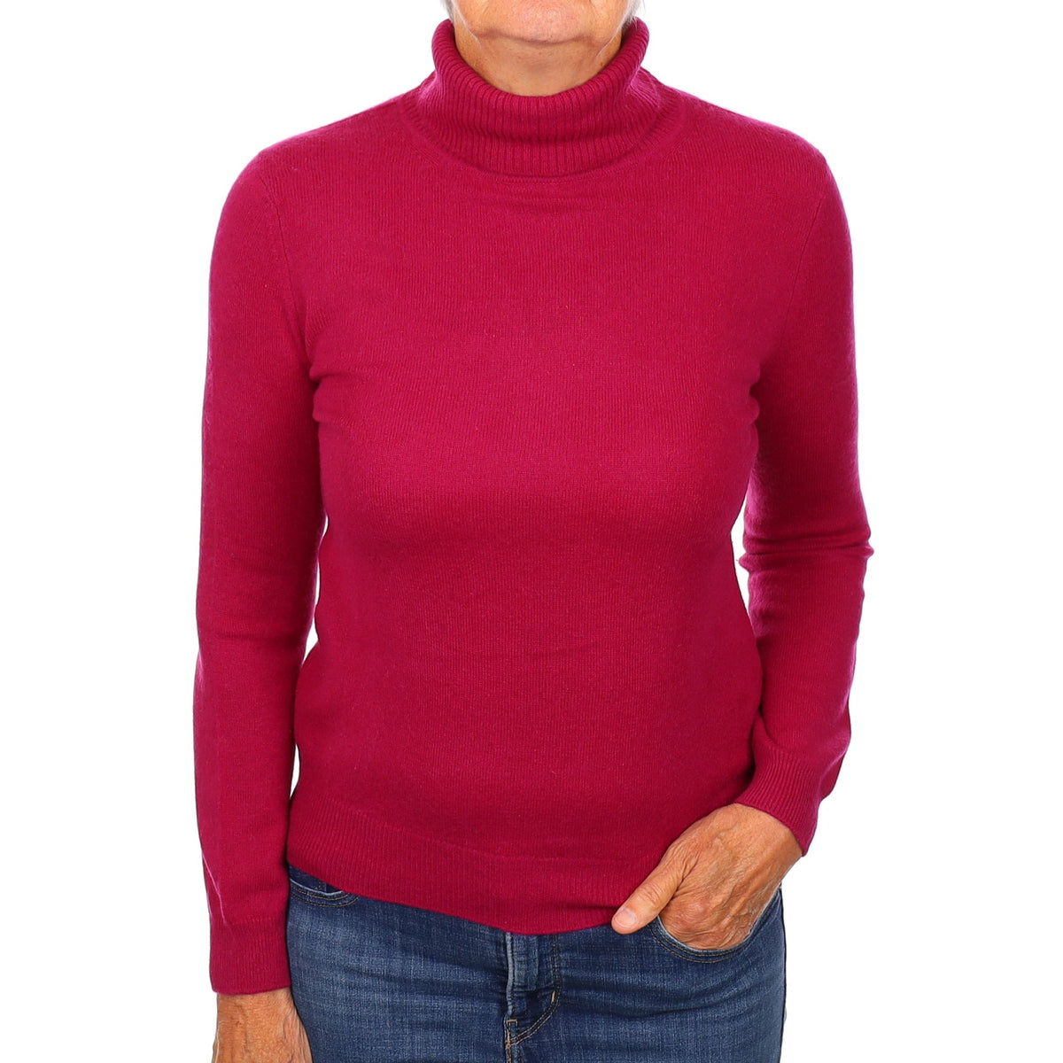 Magenta Pink Cashmere Polo Neck Jumper Medium
