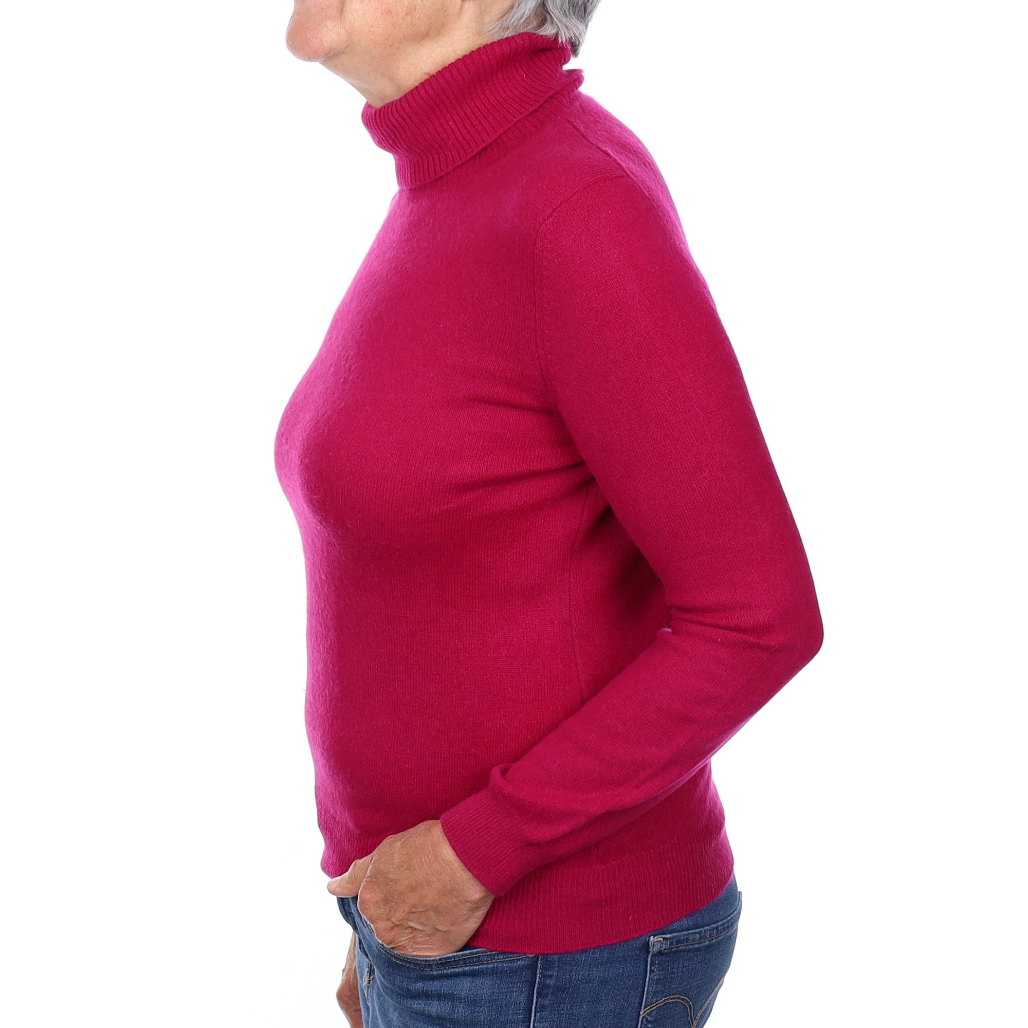 Magenta Pink Cashmere Polo Neck Jumper Medium