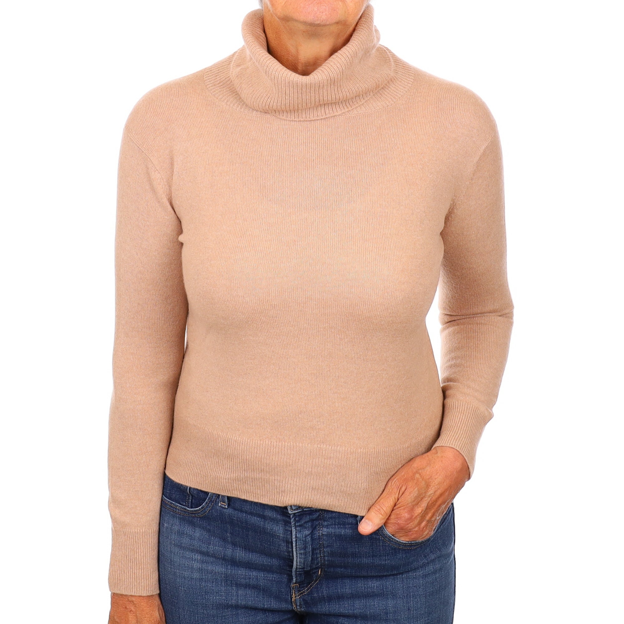 Nude Pink Cashmere Polo Neck Jumper Medium