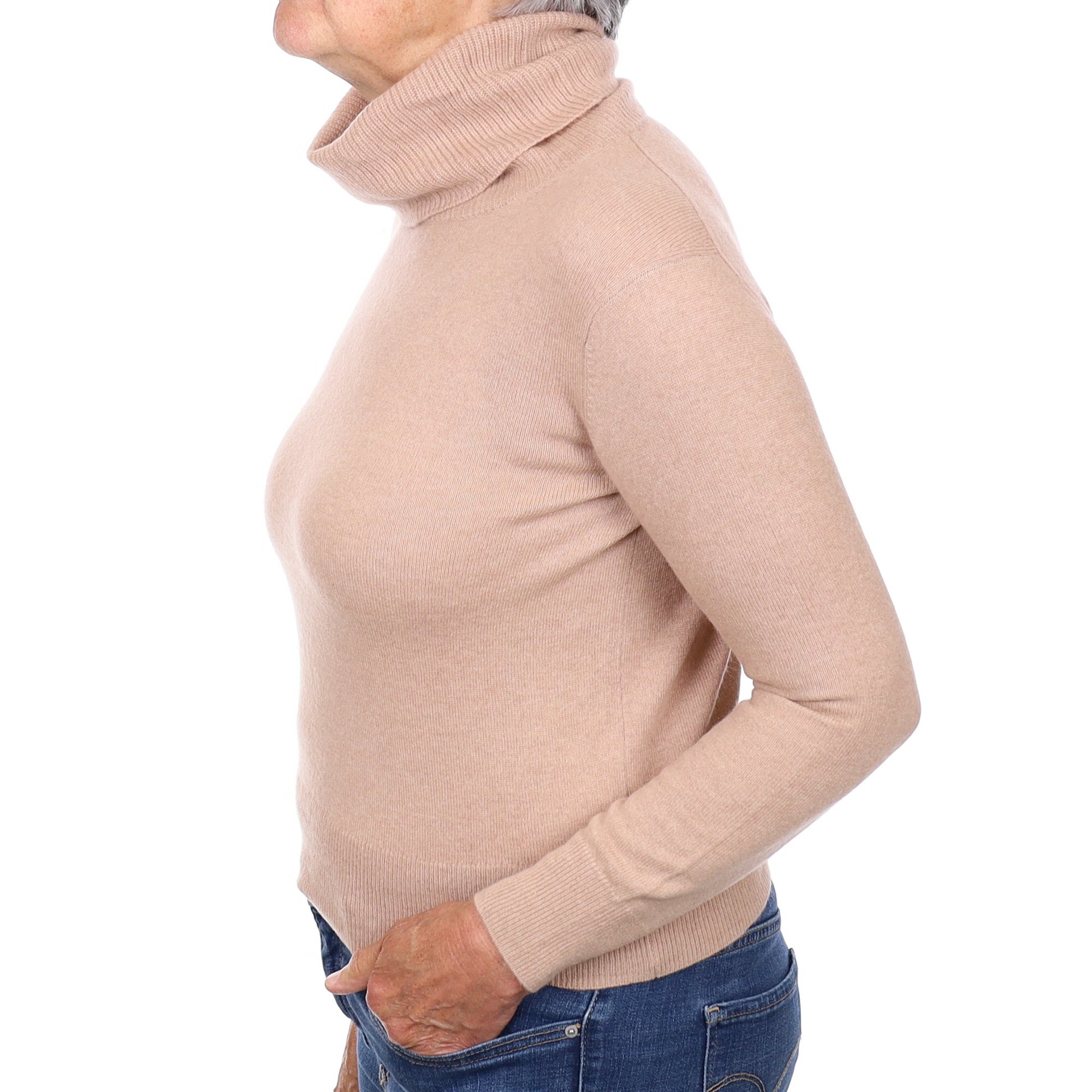Nude Pink Cashmere Polo Neck Jumper Medium