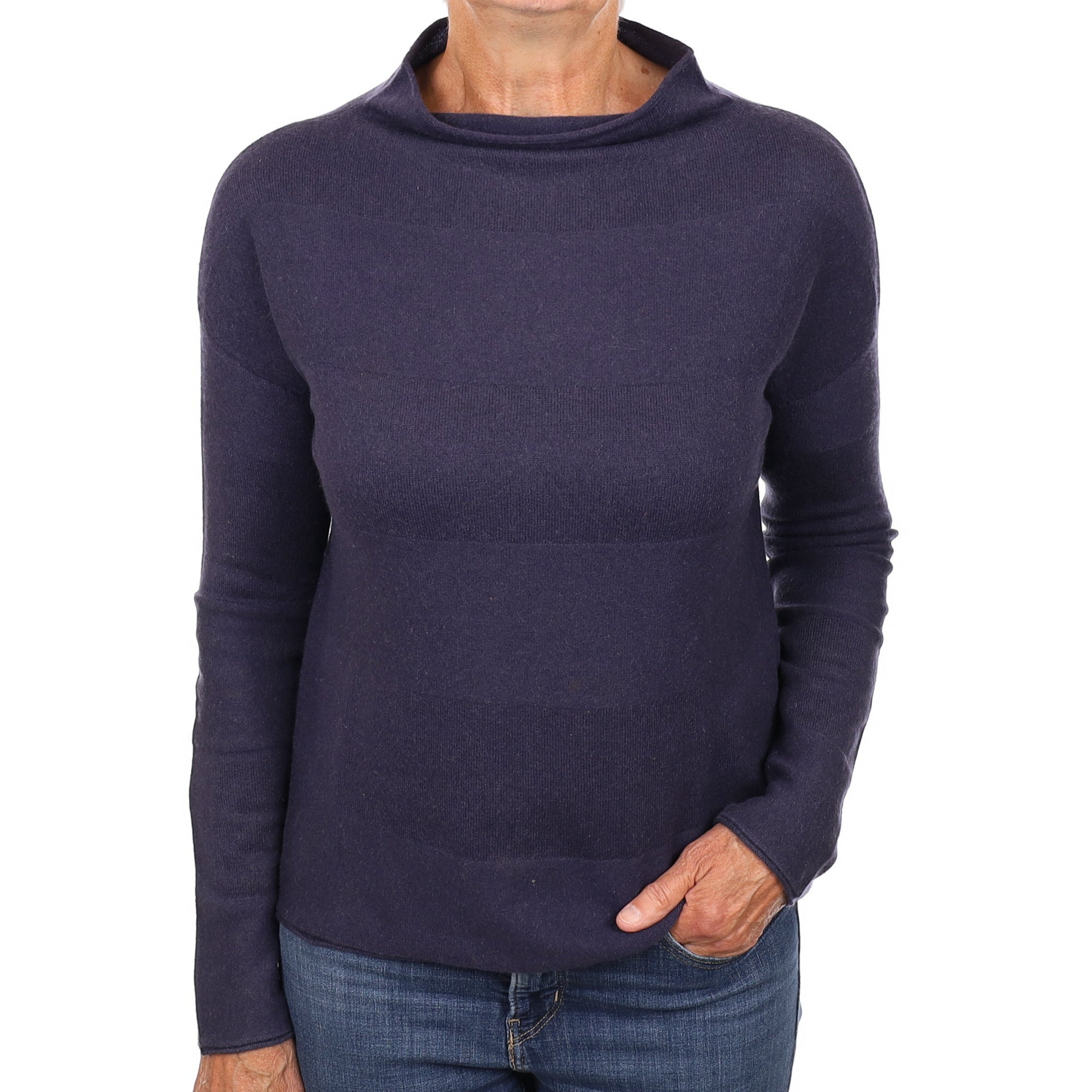 French Navy Striped Cashmere Funnel Neck Jumper Medium