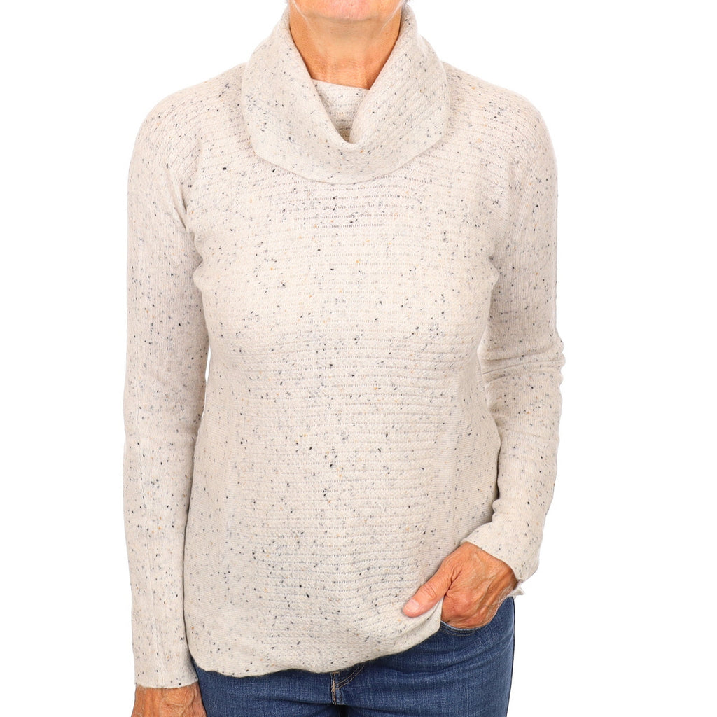 Frost Grey Marl Textured Cashmere Cowl Neck Jumper Medium