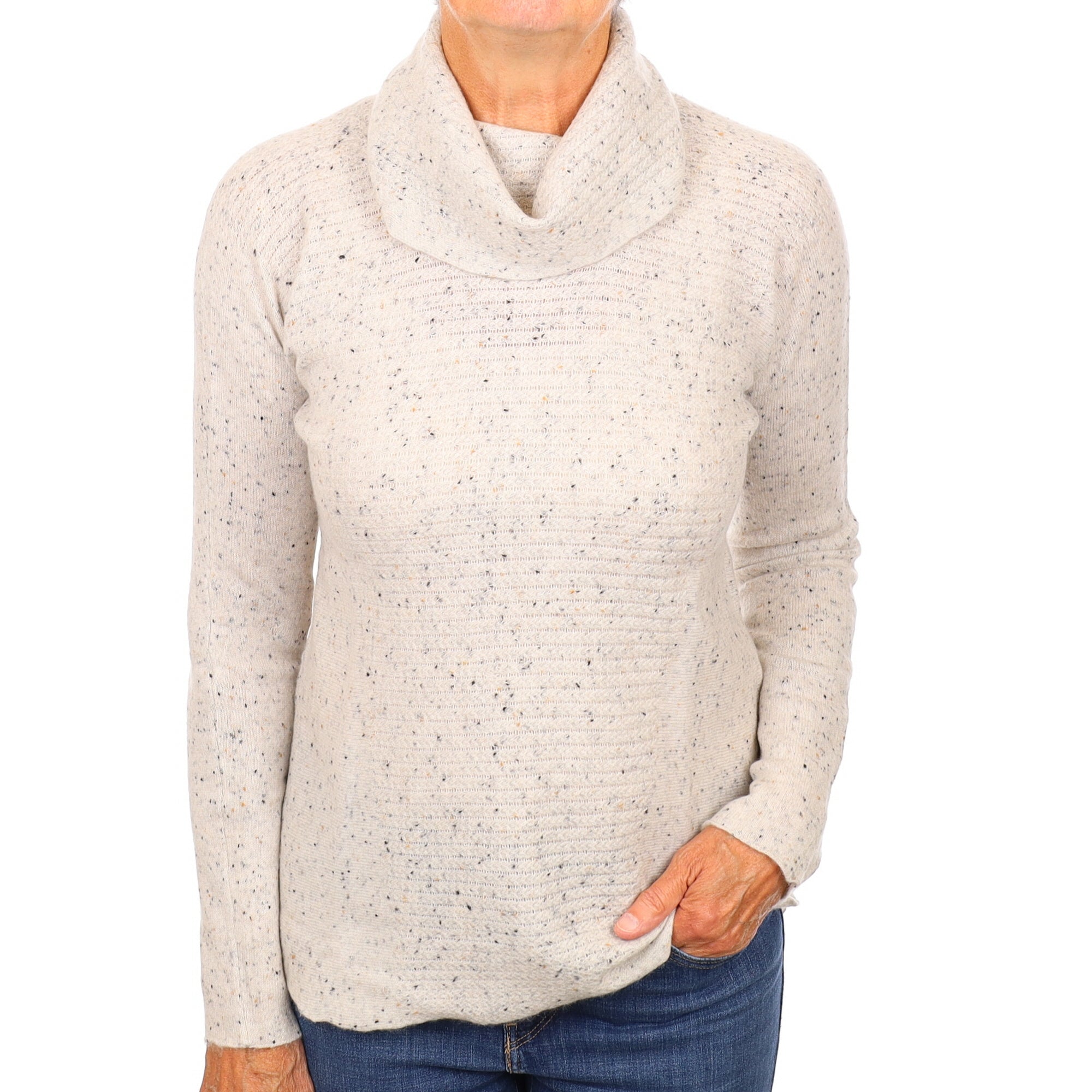 Frost Grey Marl Textured Cashmere Cowl Neck Jumper Medium