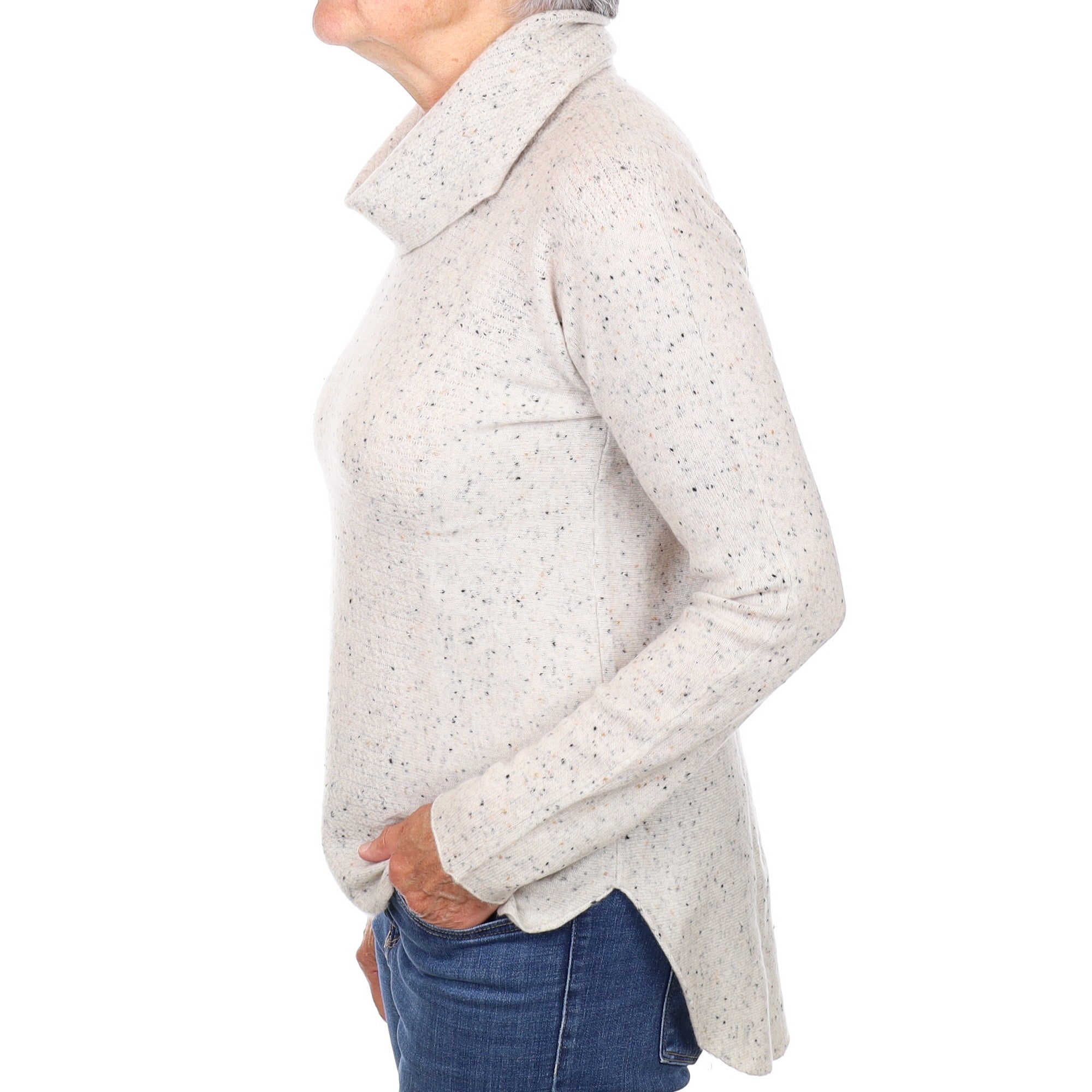 Frost Grey Marl Textured Cashmere Cowl Neck Jumper Medium