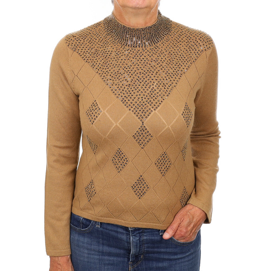 Butterscotch Beaded Detail Cashmere Polo Neck Jumper Medium
