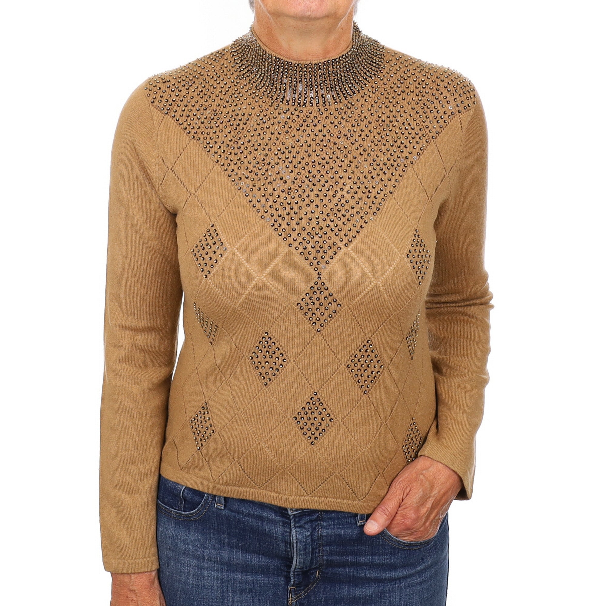 Butterscotch Beaded Detail Cashmere Polo Neck Jumper Medium