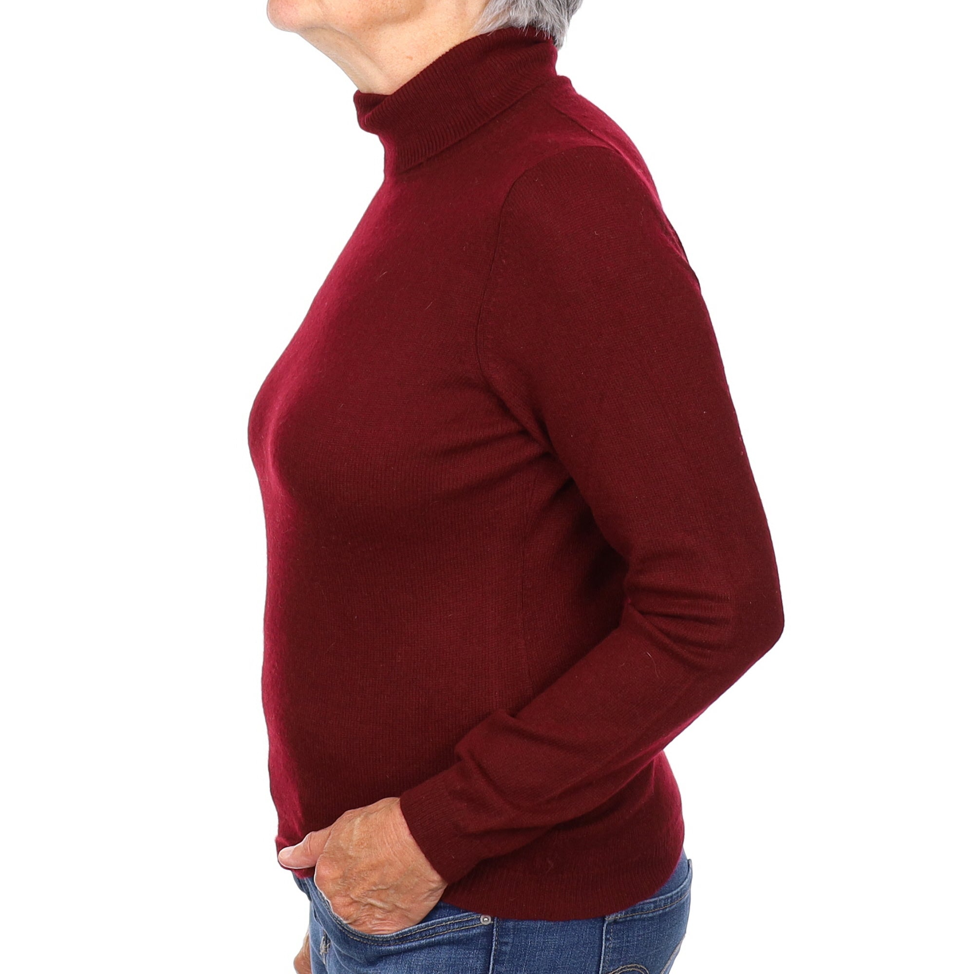 Burgundy Red Cashmere Polo Neck Jumper Medium