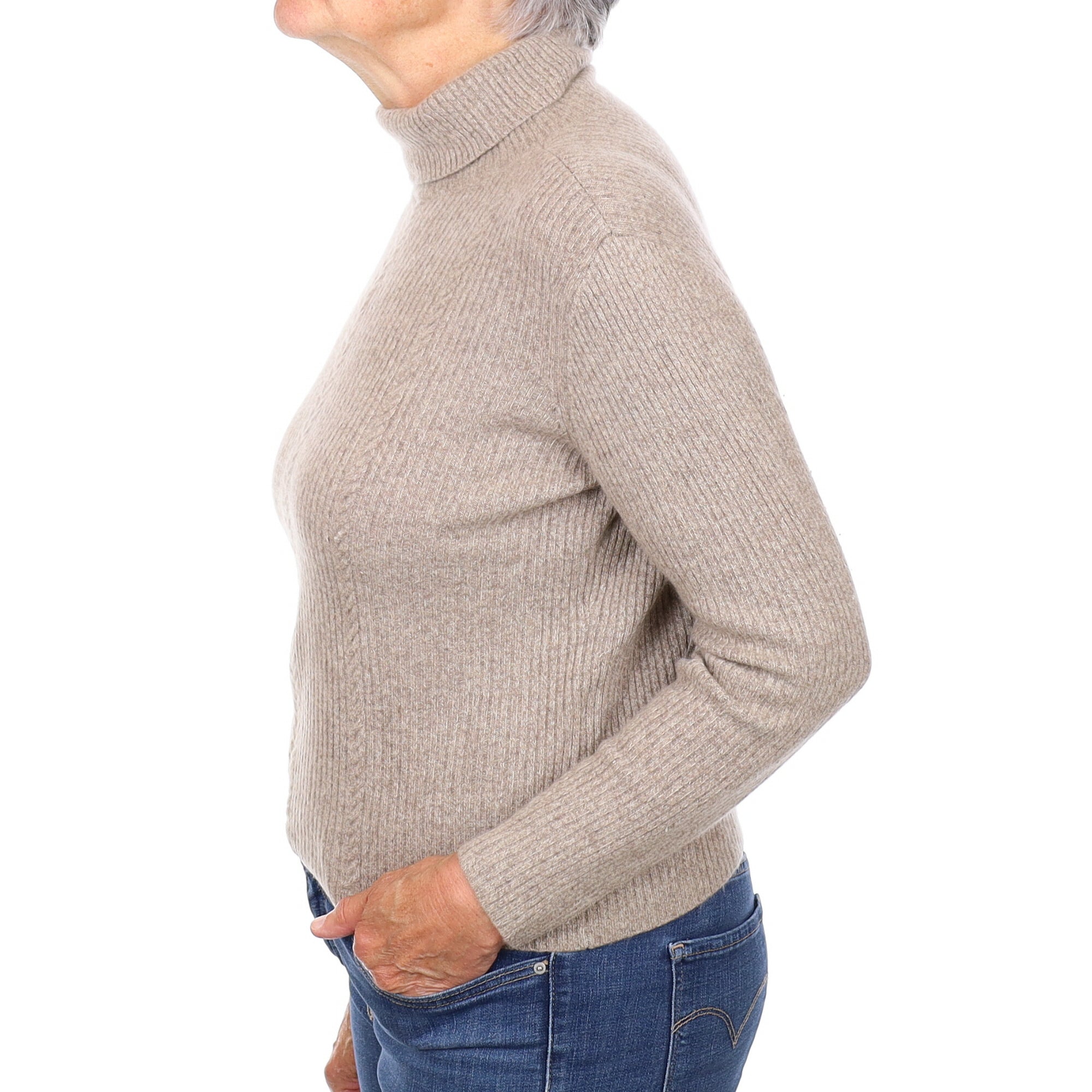 Mocha Marl Textured Cashmere Polo Neck Jumper Medium
