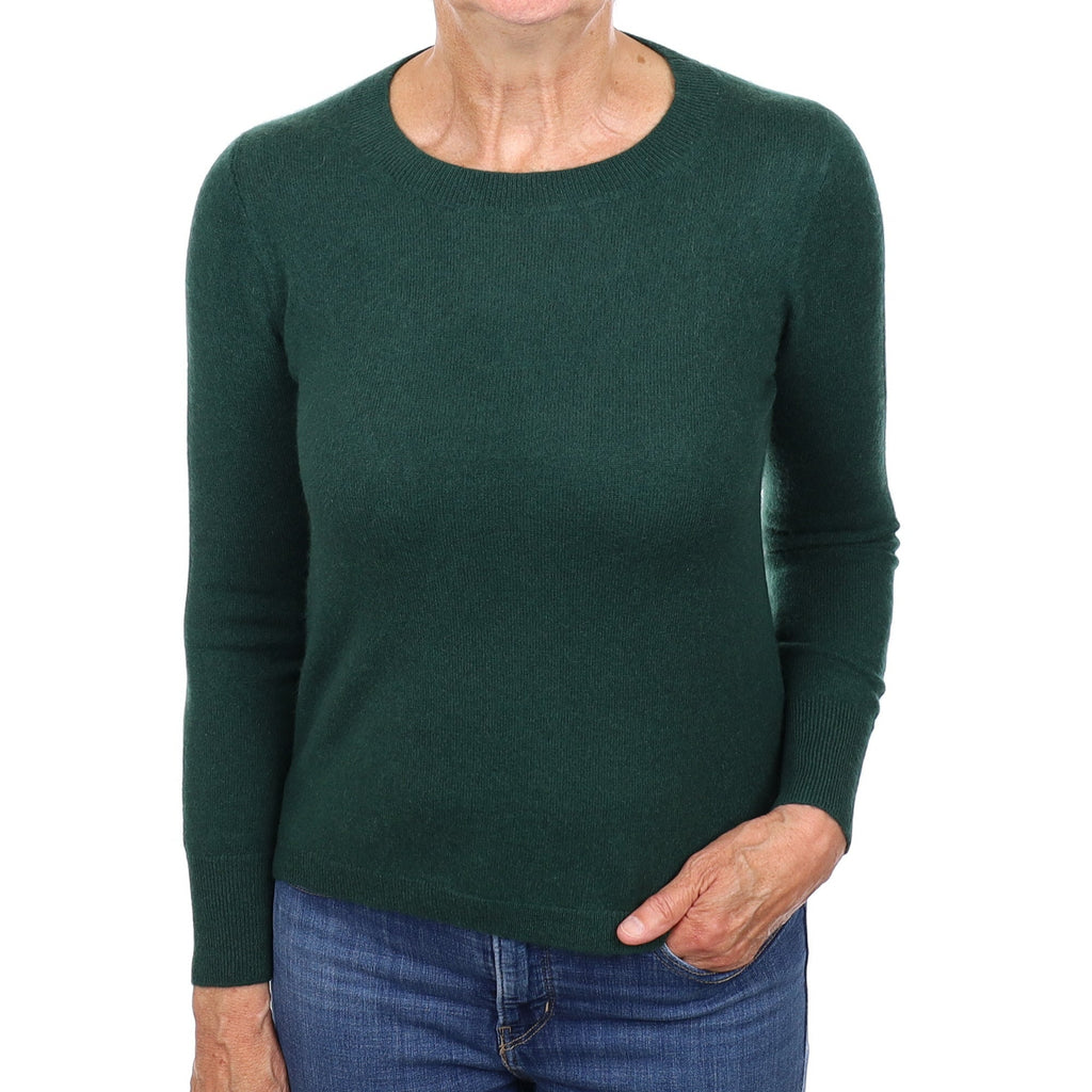 Bottle Green Cashmere Crew Neck Jumper Medium