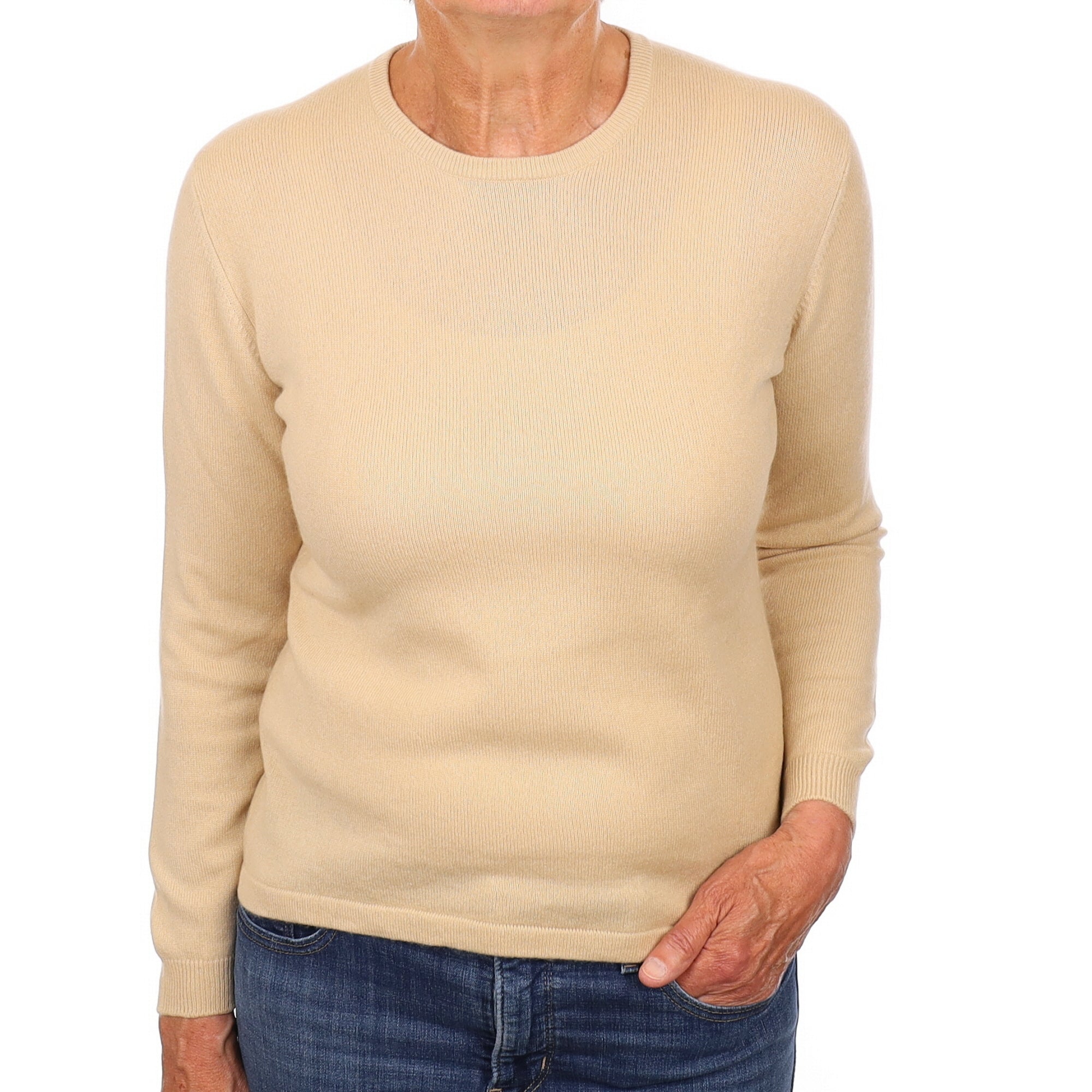 Sand Beige Cashmere Crew Neck Jumper Medium