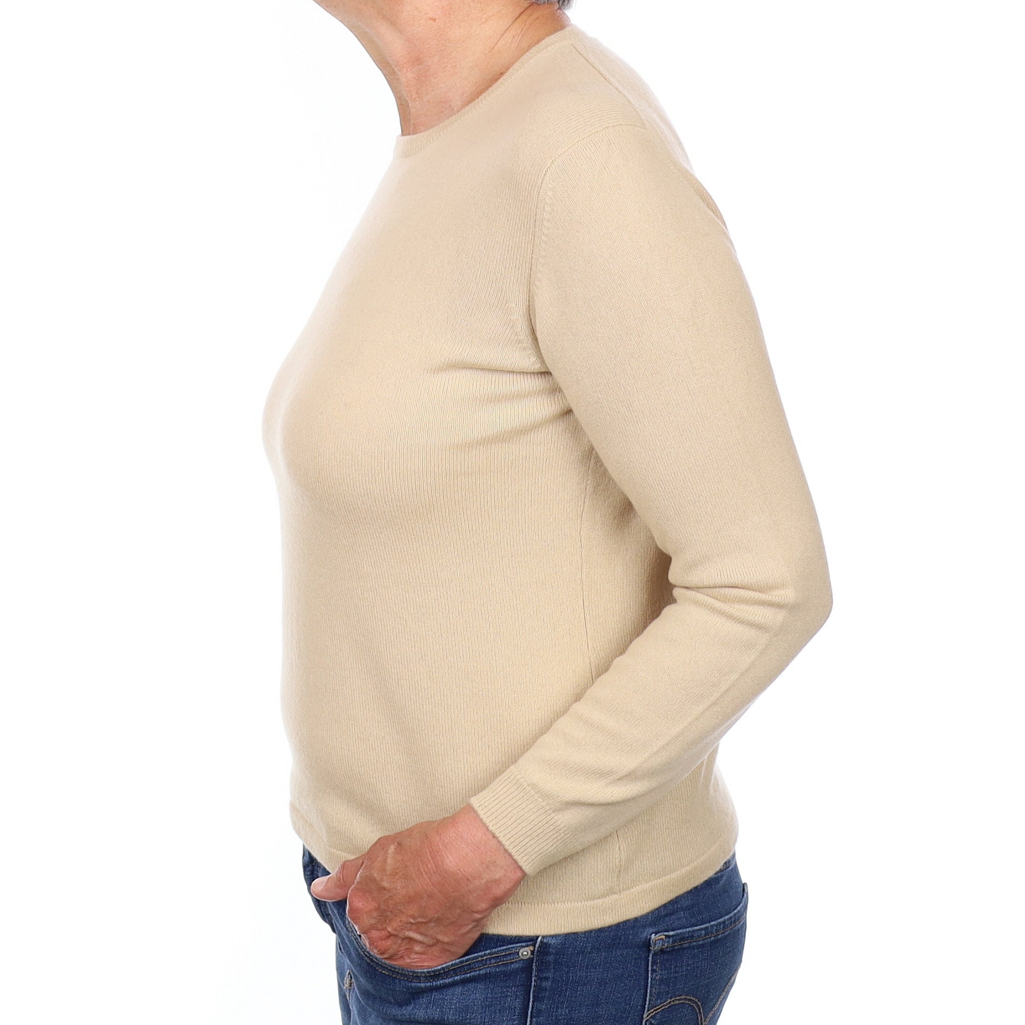 Sand Beige Cashmere Crew Neck Jumper Medium