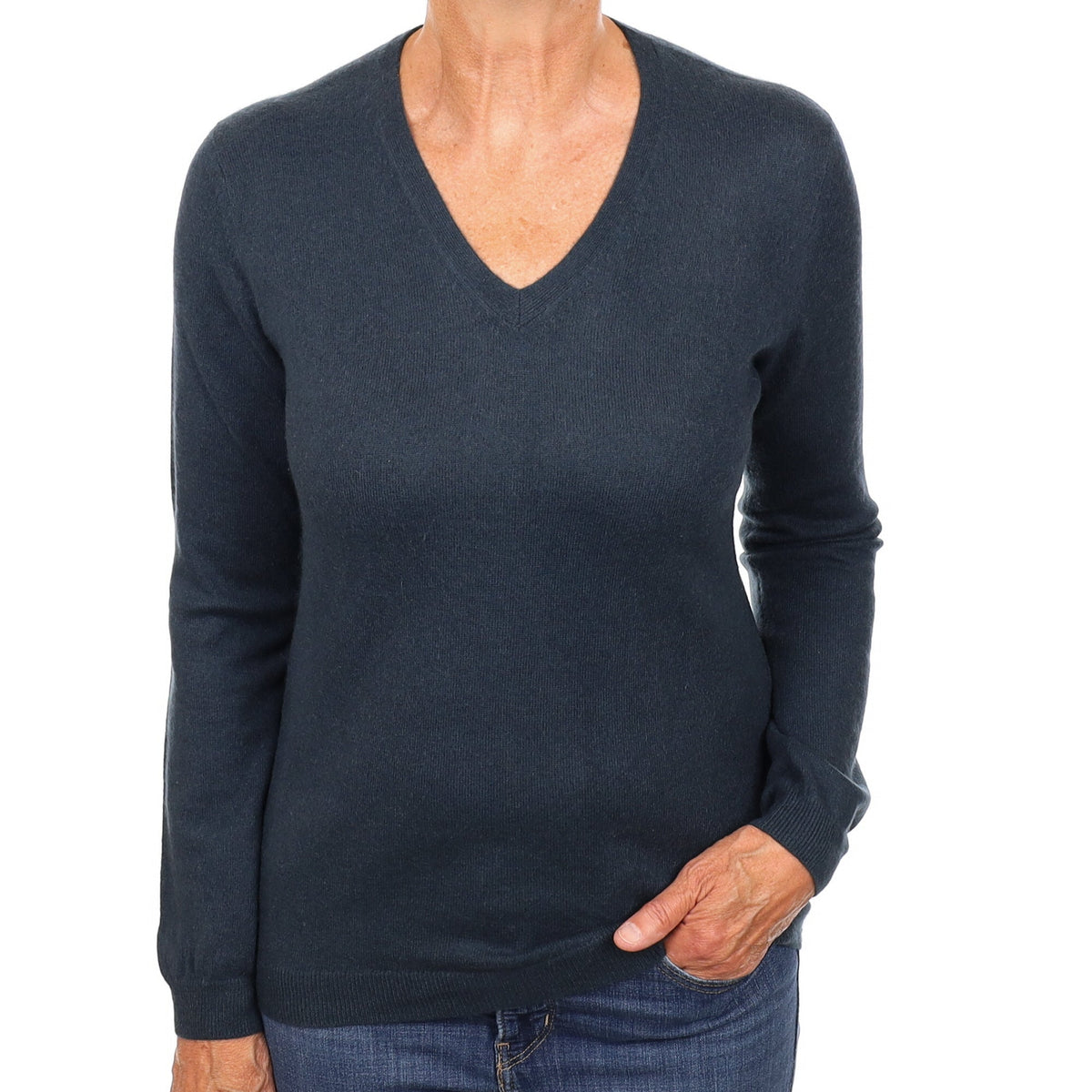 Aegean Blue Cashmere V Neck Jumper Medium