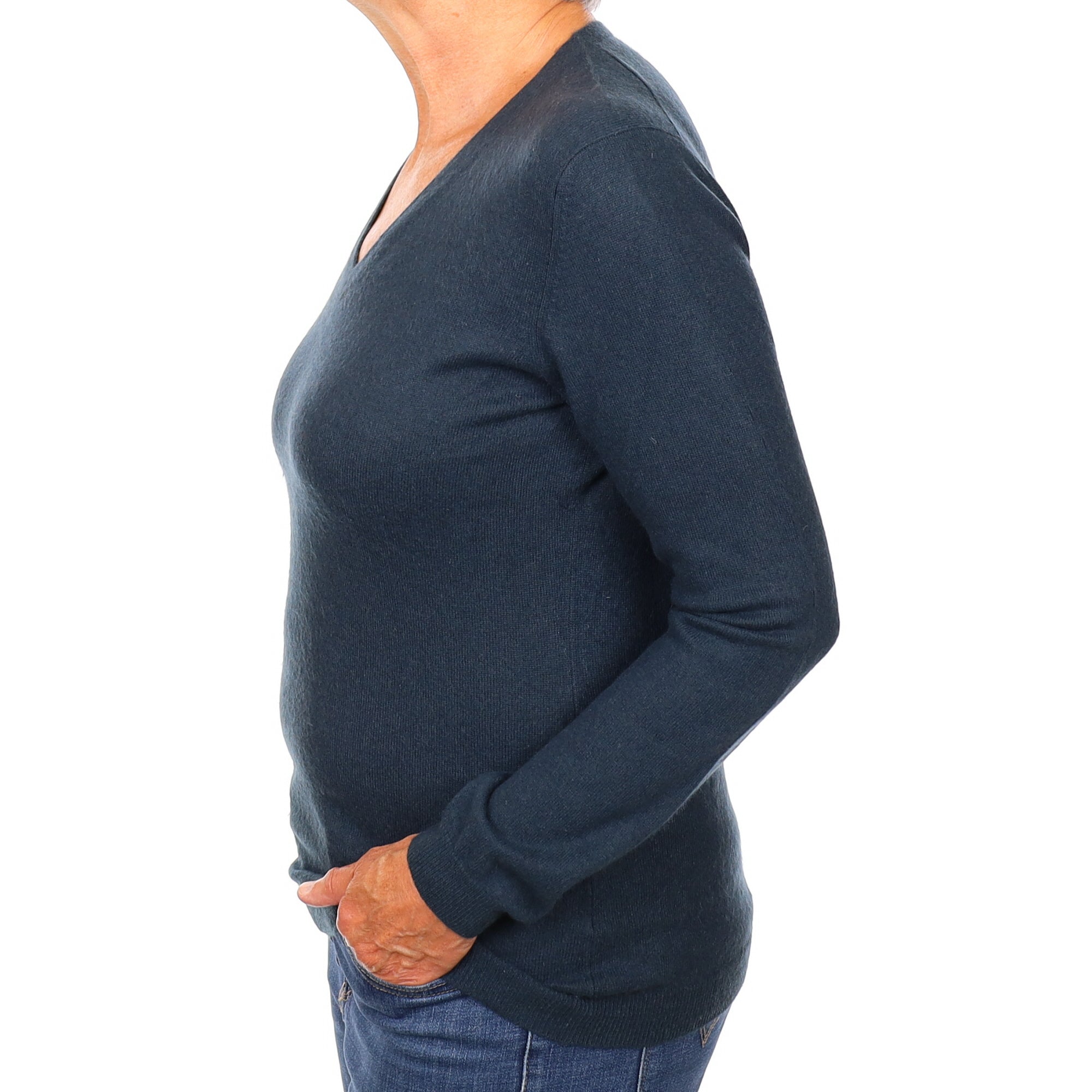 Aegean Blue Cashmere V Neck Jumper Medium