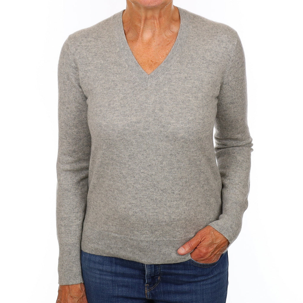 Smoke Grey Cashmere V Neck Jumper Medium