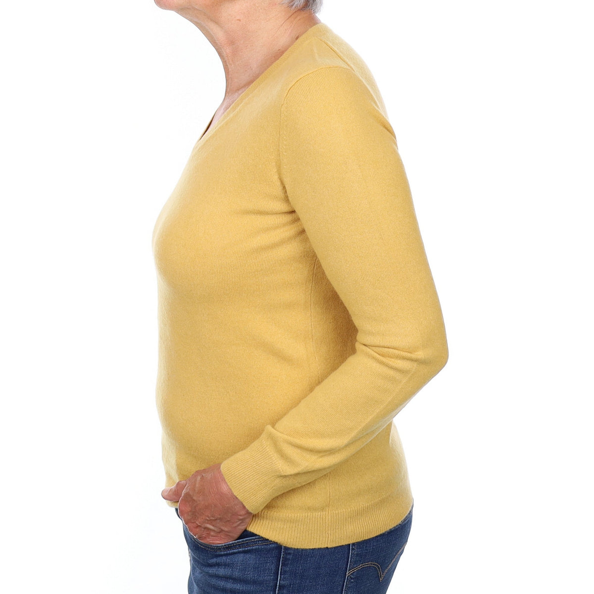 Flaxen Yellow Cashmere V Neck Jumper Medium