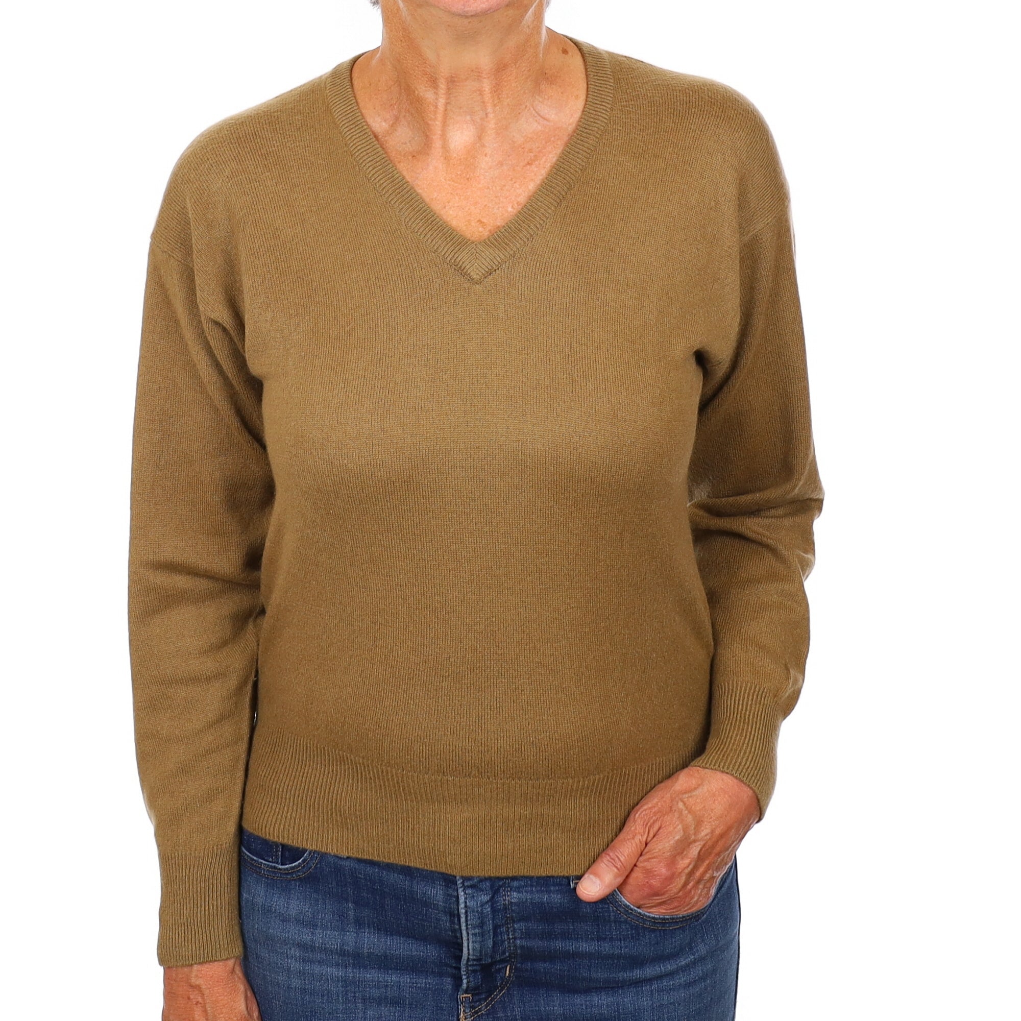 Toffee Brown Cashmere V Neck Jumper Medium