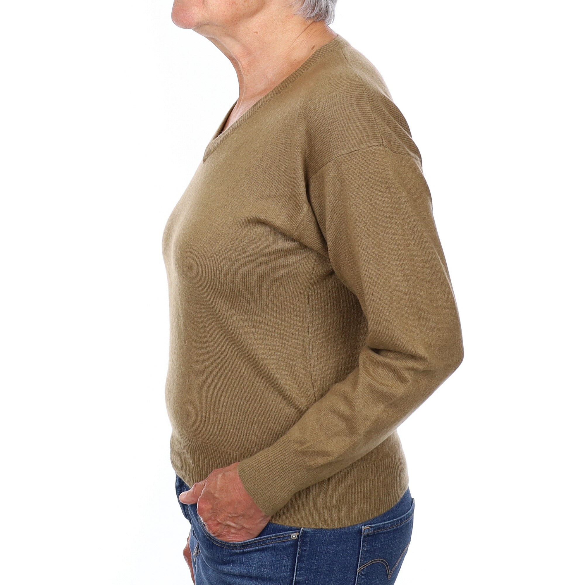 Toffee Brown Cashmere V Neck Jumper Medium