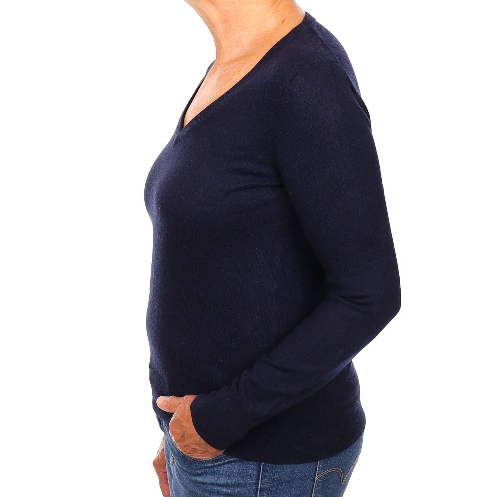 Navy Blue Cashmere V Neck Jumper Medium