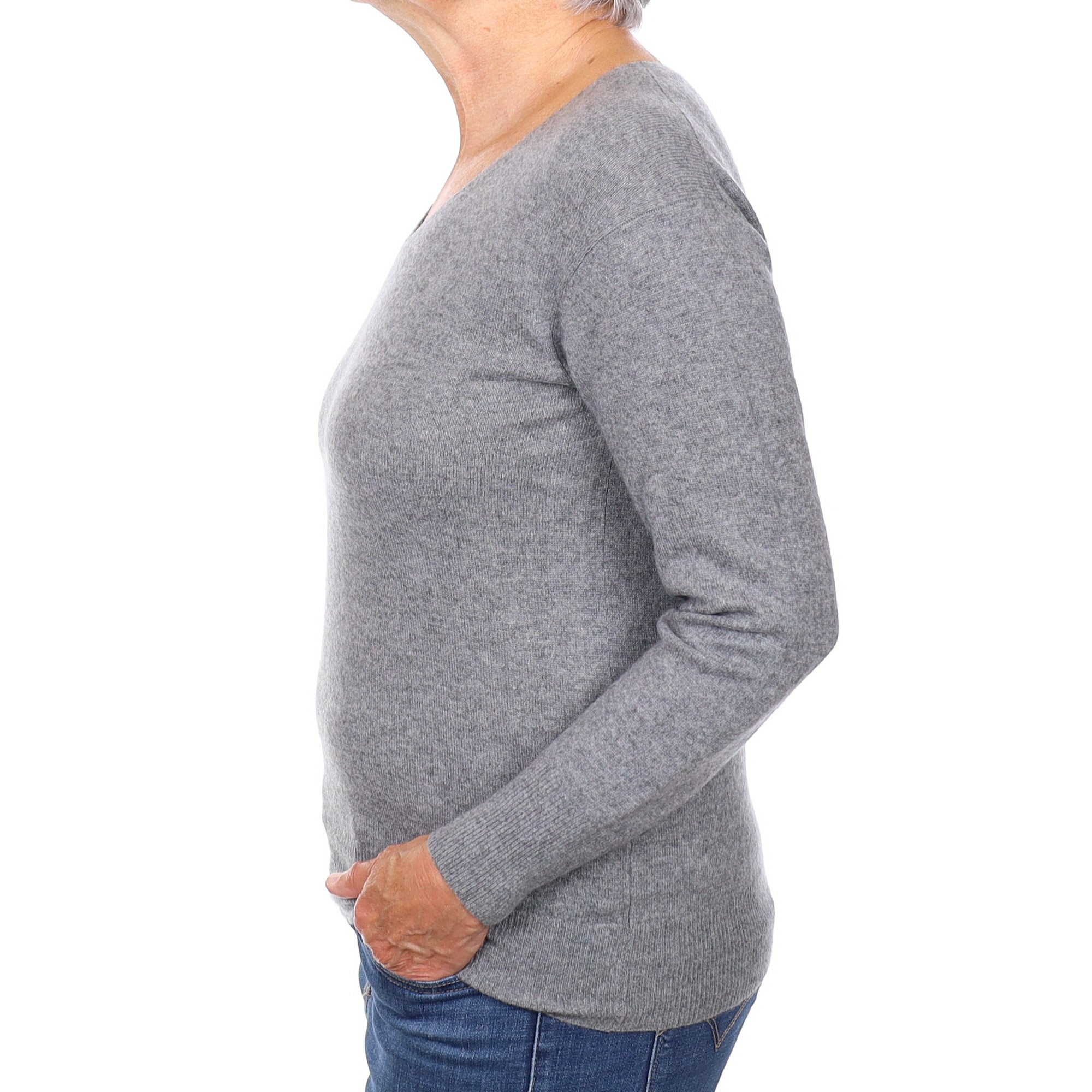 Ash Grey Cashmere V Neck Jumper Medium