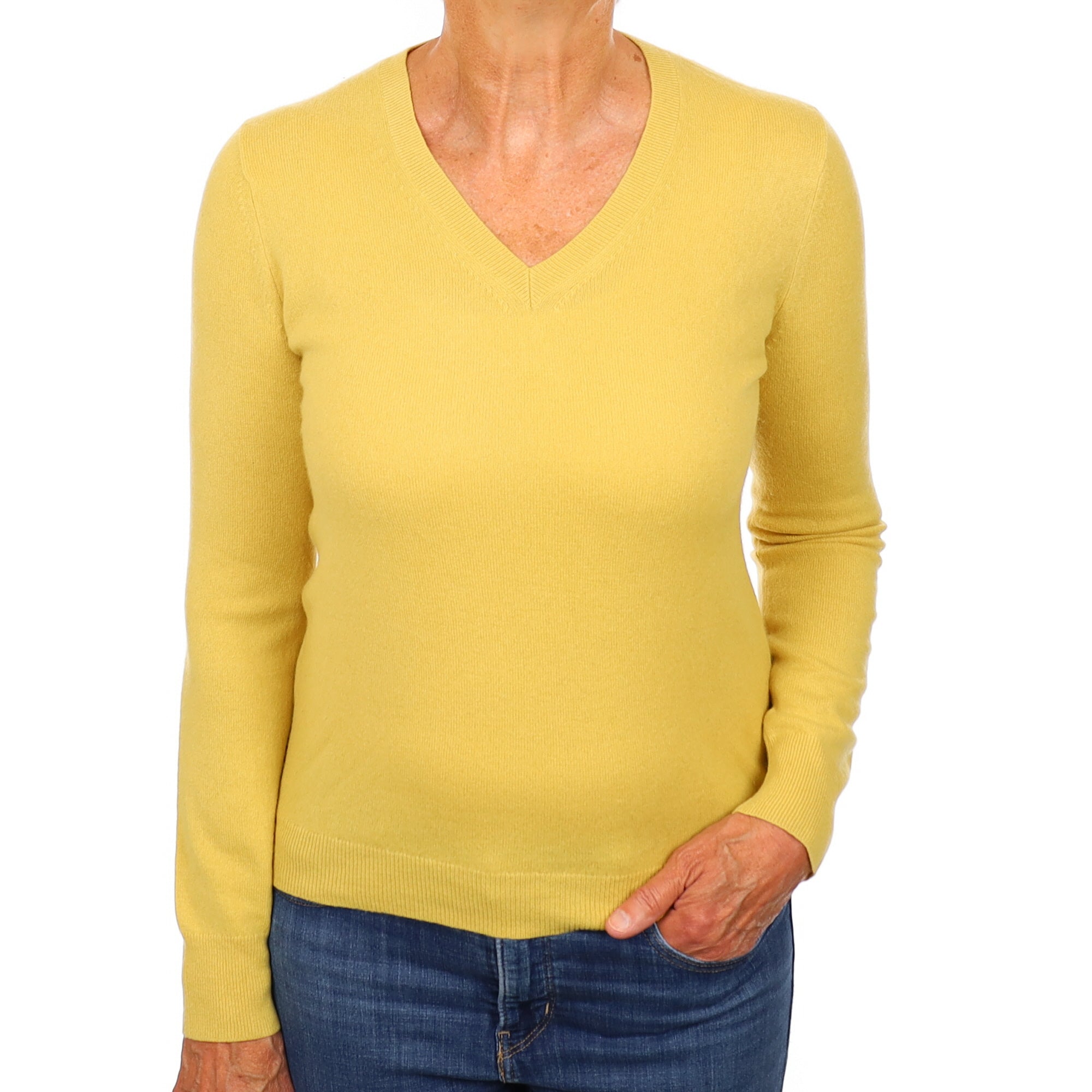 Pineapple Yellow Cashmere V Neck Jumper Medium