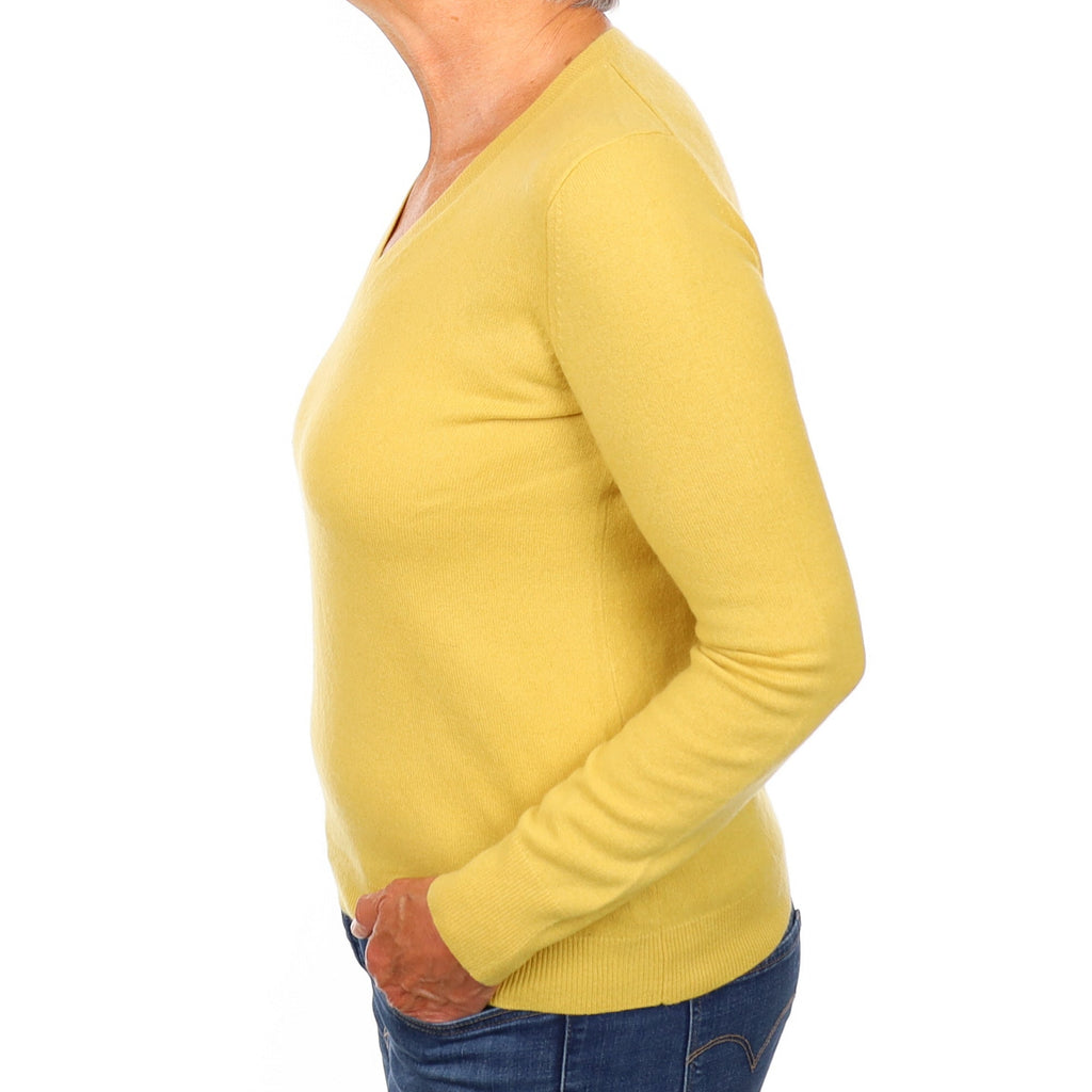 Pineapple Yellow Cashmere V Neck Jumper Medium