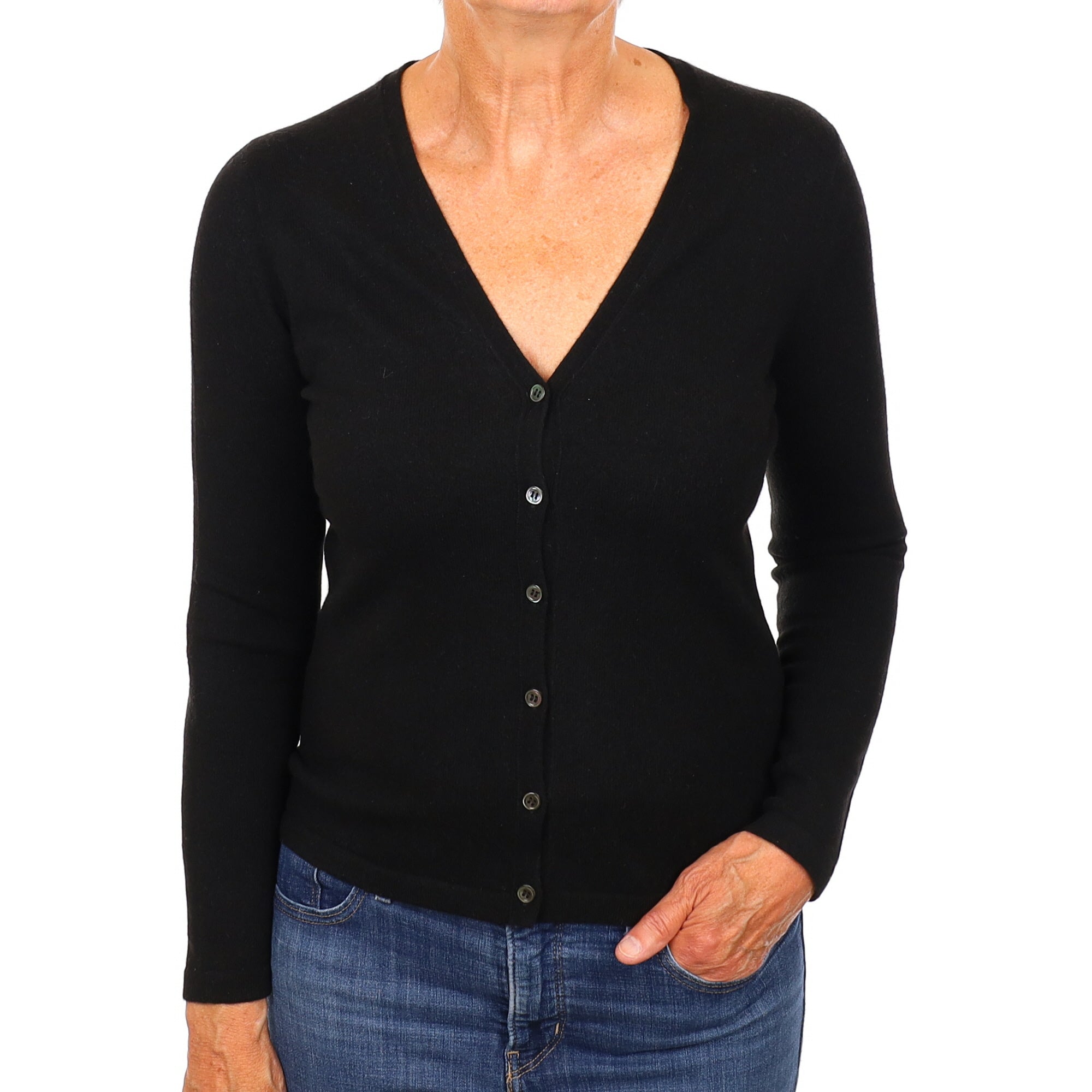 Black Cashmere V Neck Cardigan Medium