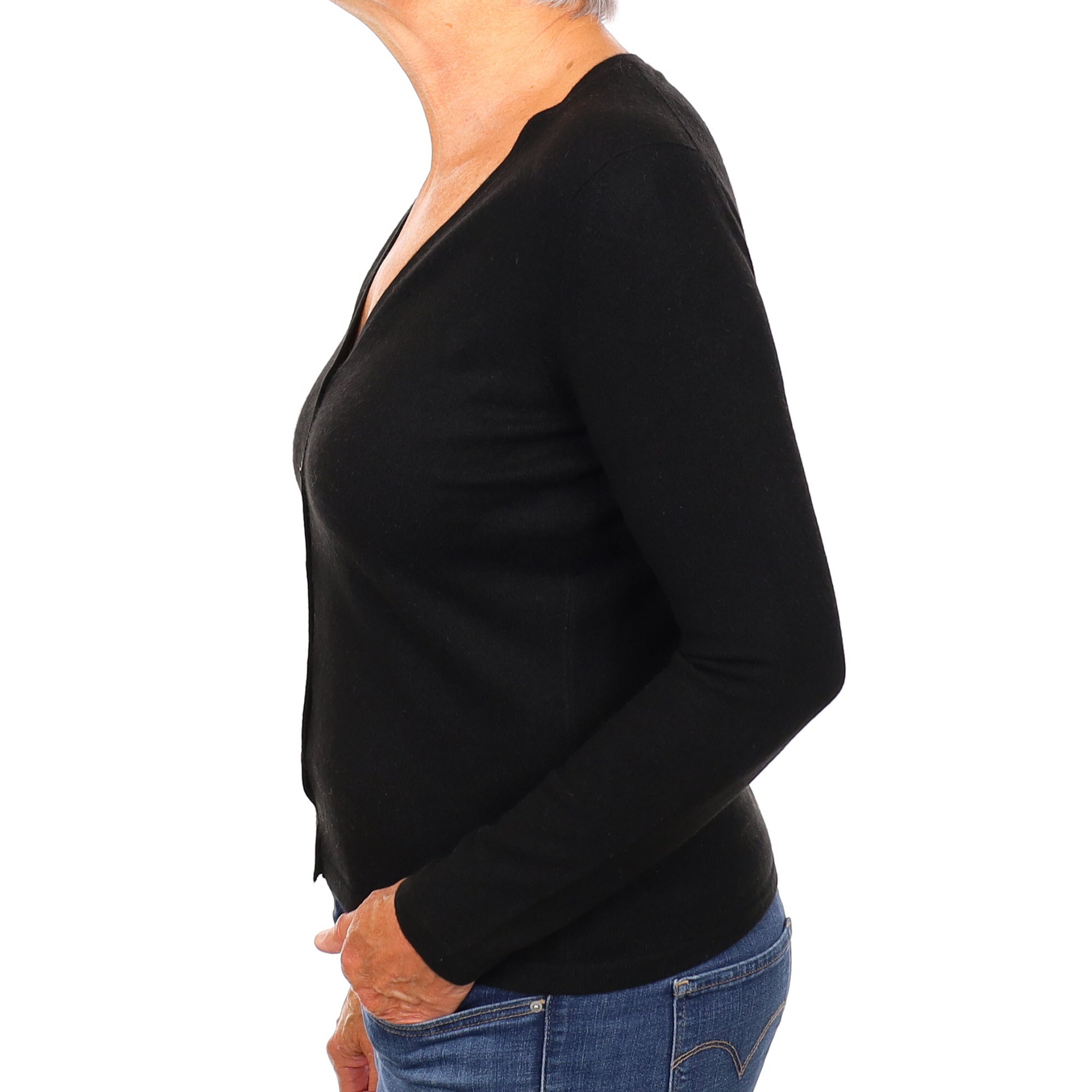 Black Cashmere V Neck Cardigan Medium