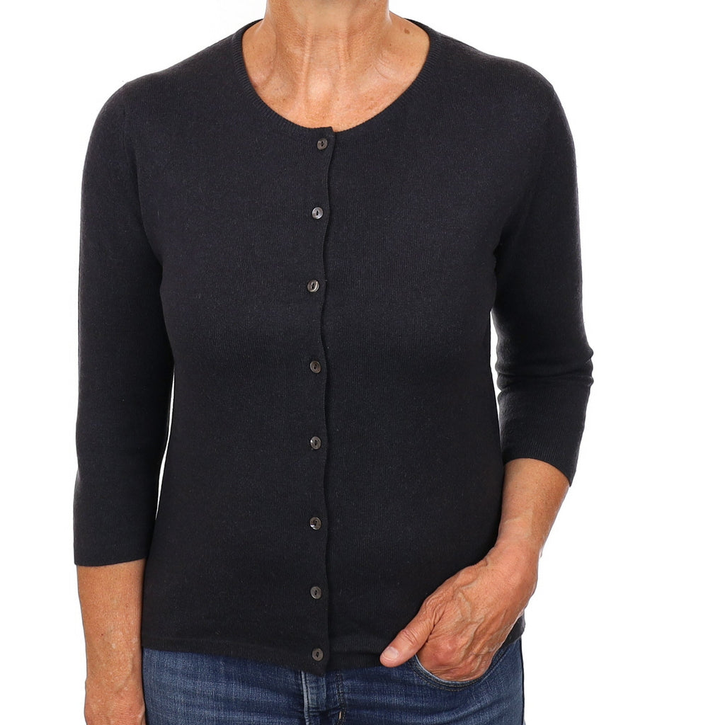 Brora Old Navy Cashmere 3/4 Sleeve Crew Neck Cardigan Medium
