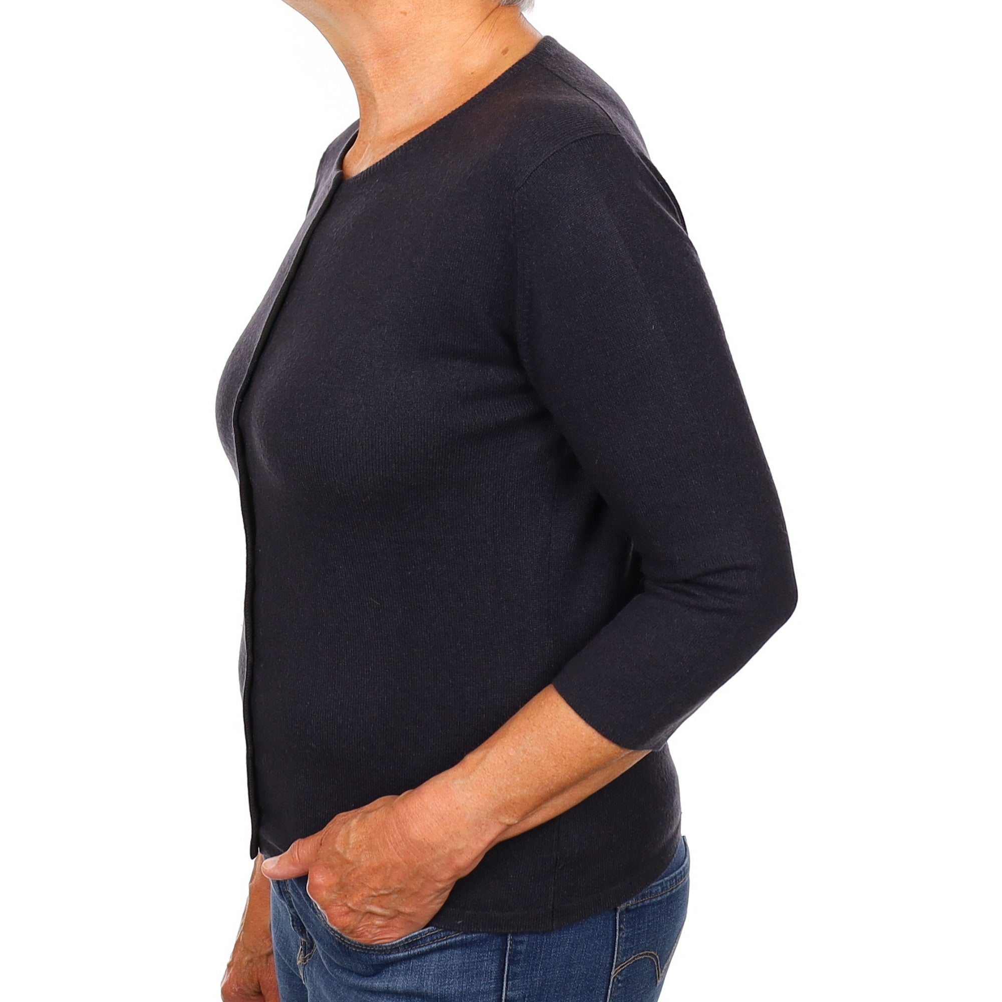 Brora Old Navy Cashmere 3/4 Sleeve Crew Neck Cardigan Medium