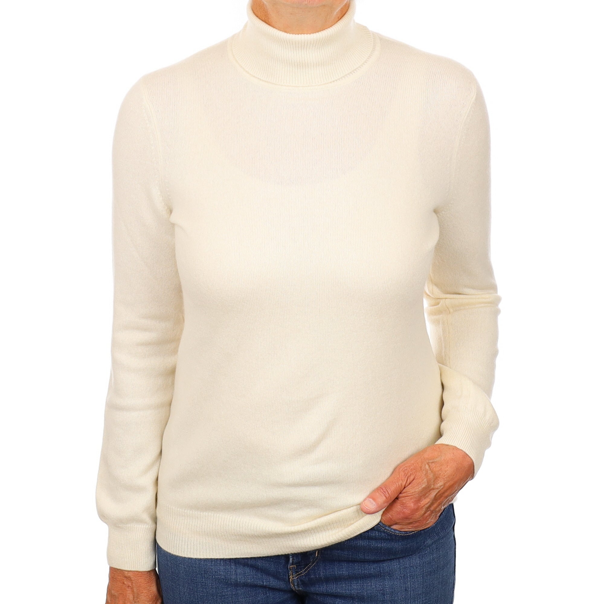 Ivory Cashmere Polo Neck Jumper Medium