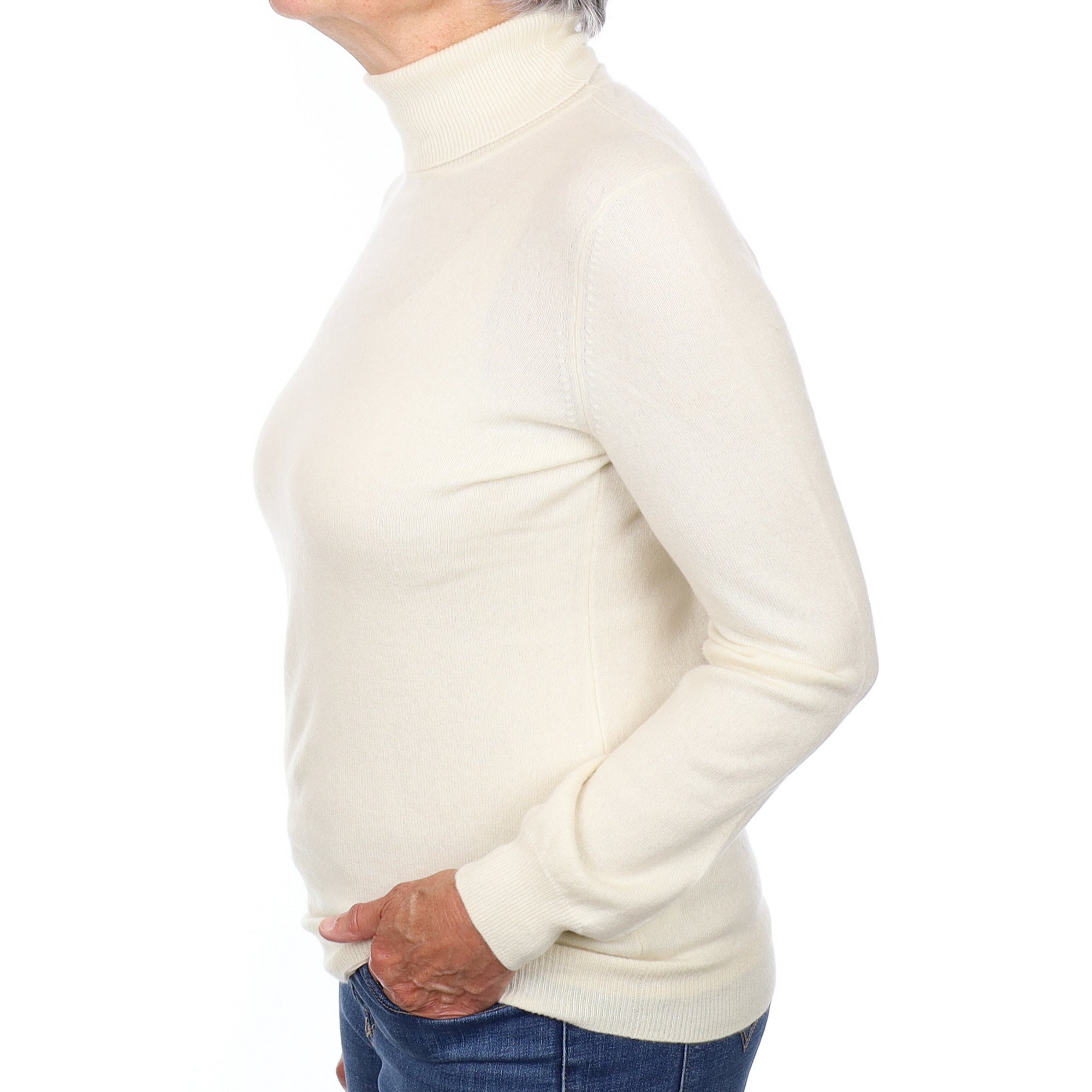 Ivory Cashmere Polo Neck Jumper Medium